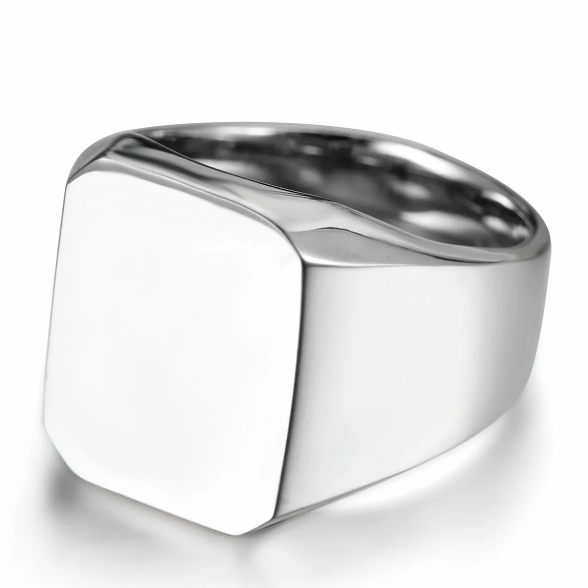 JewelryWe Biżuteria Biker stal szlachetna męski pierścionek, błyszczący, polerowany, kwadratowy, srebrny rozmiar od 52 do 78 cm – z torebką na prezent