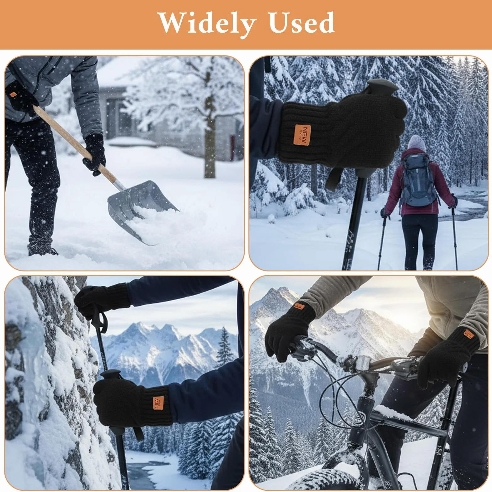 Abeillo Ciepłe rękawiczki damskie z podszewką z polaru, termiczne rękawiczki damskie zimowe, kompatybilne z ekranem dotykowym, uniseks, czarne, rękawiczki sportowe do aktywności na świeżym powietrzu