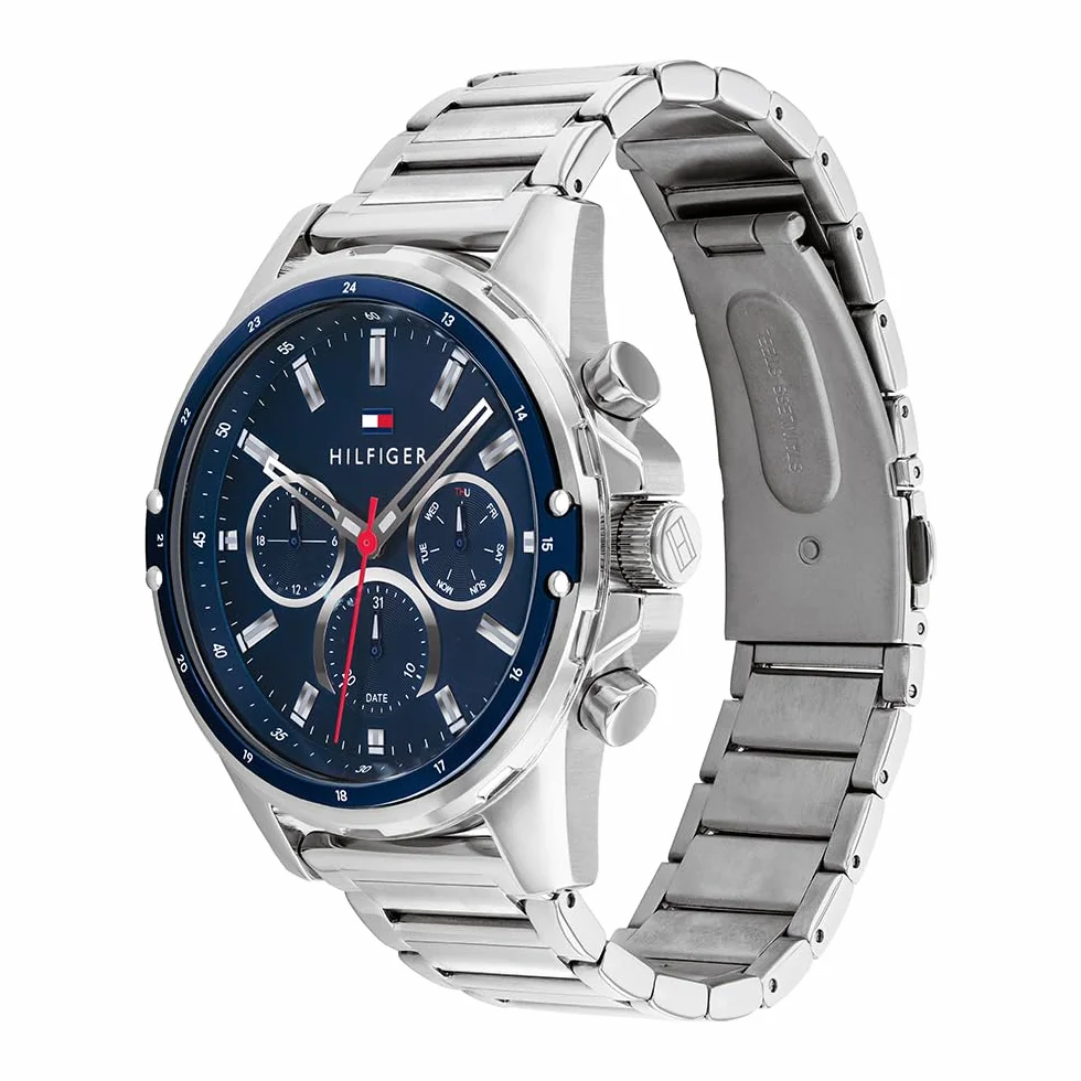 Tommy Hilfiger Analogowy, wielofunkcyjny zegarek kwarcowy dla mężczyzn, z bransoletą ze stali nierdzewnej lub paskiem silikonowym