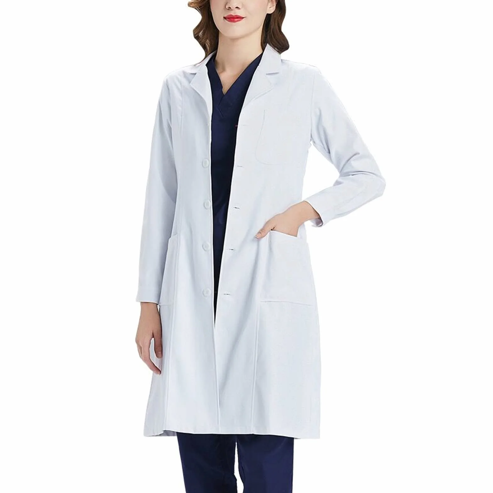 Damski fartuch laboratoryjny, płaszcz laboratoryjny, biały płaszcz roboczy, bawełniany płaszcz roboczy, damski z kołnierzem, długie rękawy, odpowiedni do pracy, masażysty, pielęgniarki, cosplay,