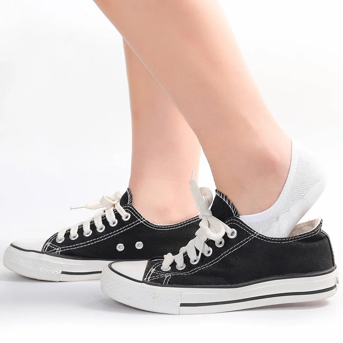 Blu Ninfee Skarpety do sneakersów, damskie stopki, męskie, 10 par, uniseks, z antypoślizgowym silikonem, niewidoczne skarpety do sneakersów, oddychające, krótkie skarpety, czarne i białe