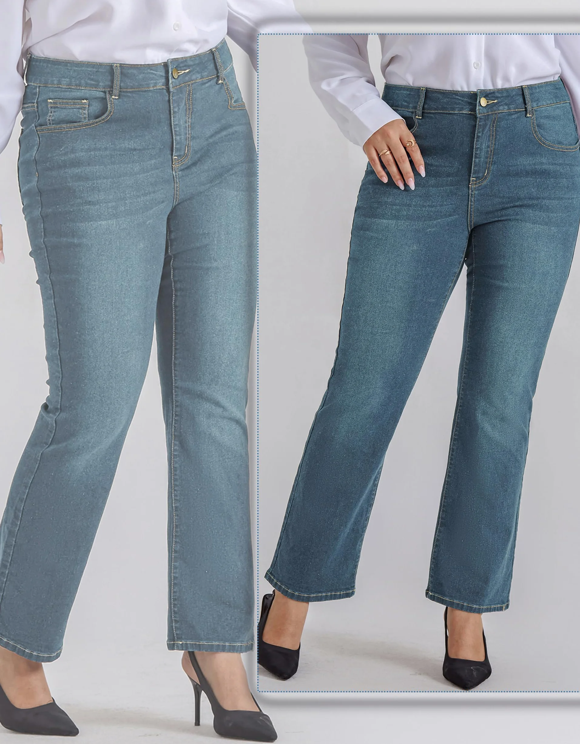 Hanna Nikole Dżinsy damskie, duże rozmiary, bootcut, wysoka talia, elastyczne dżinsy Bootcut