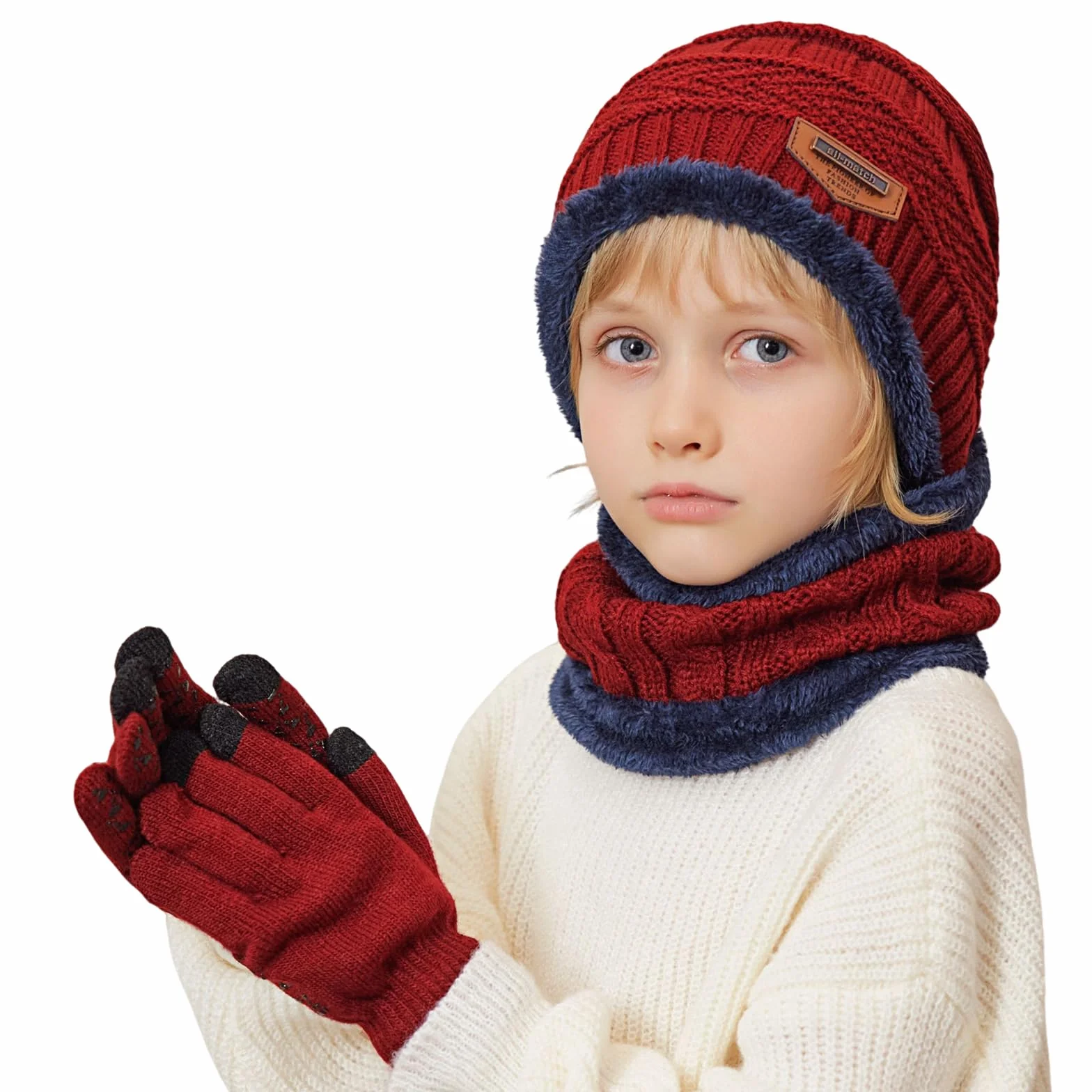Czapka zimowa dla dzieci, szalik, rękawiczki, 3 szt., z polaru, czapka z dzianiny, ciepła czapka, szalik i ekran dotykowy, zestaw rękawiczek, pogrubiony polar, dla chłopców i dziewczynek