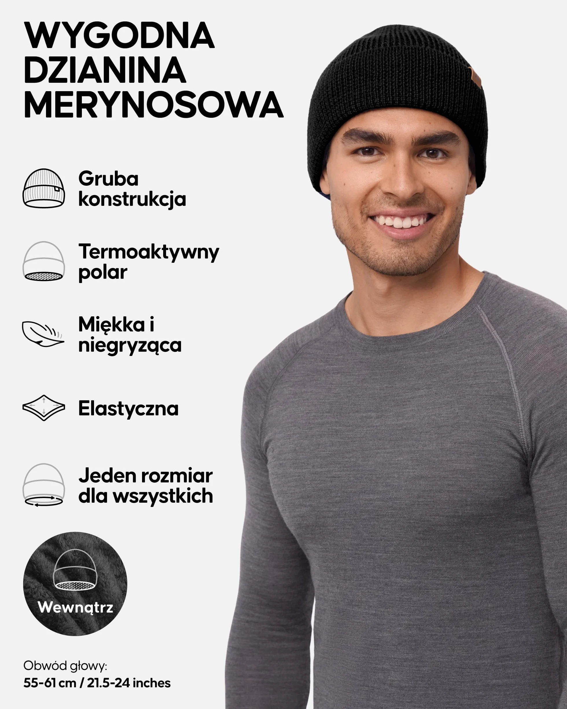 DANISH ENDURANCE Czapka z Polaru z Podszewką z Polaru Merino na Jesień i Zimę, Męska i Damska, Czapki Termiczne