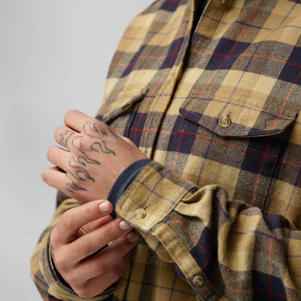 Fjällräven Värmland Heavy Flannel Shirt W - Koszula Flanelowa na Polowanie, 100% Bawełna, L, Ciemny Piasek - Ciemny Granatowy, L