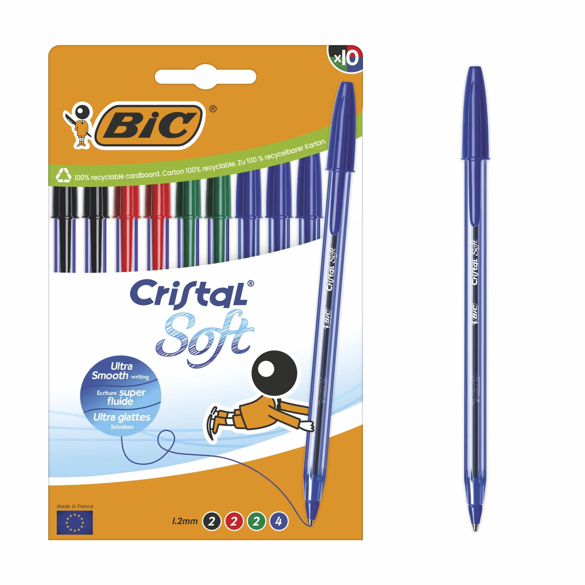 BIC Crystal Soft Długopis kulkowy Średnia Końcówka (12 mm) - różne kolory Opakowanie 10 szt