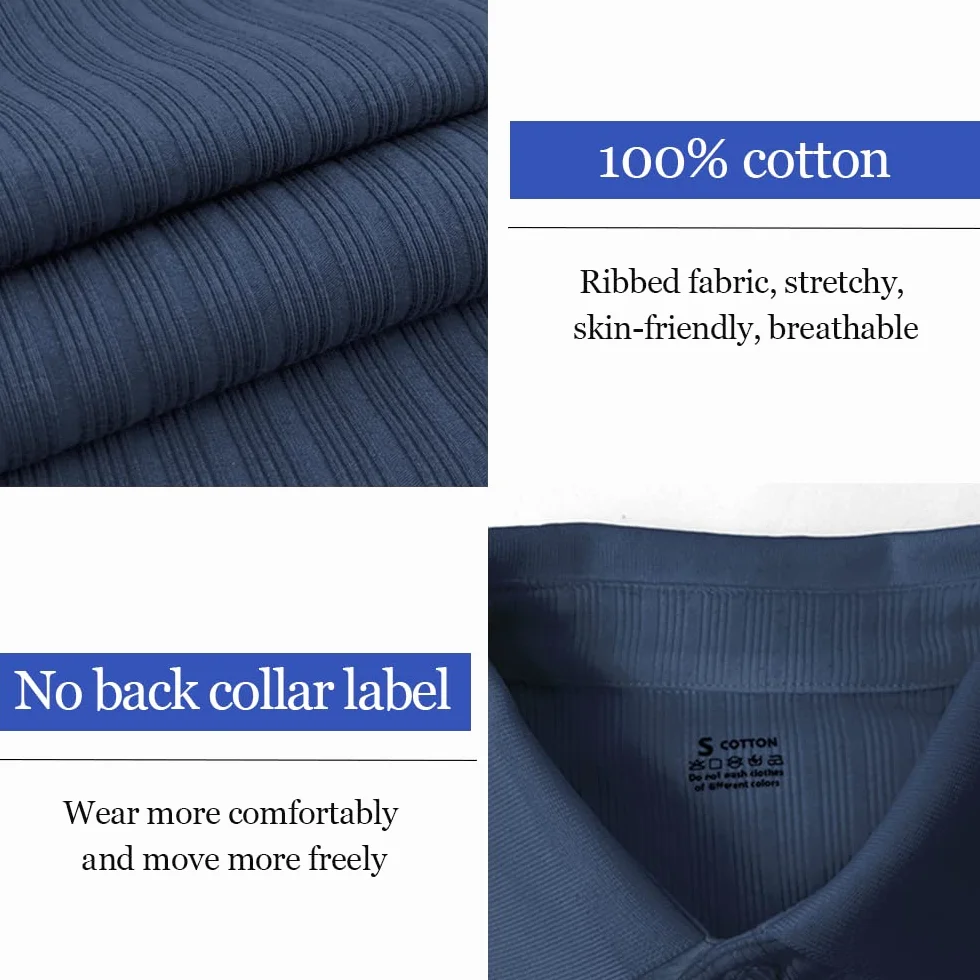 Lehmanlin Męskie koszulki ze stretchem z długim rękawem bawełniane koszulki polo slim fit