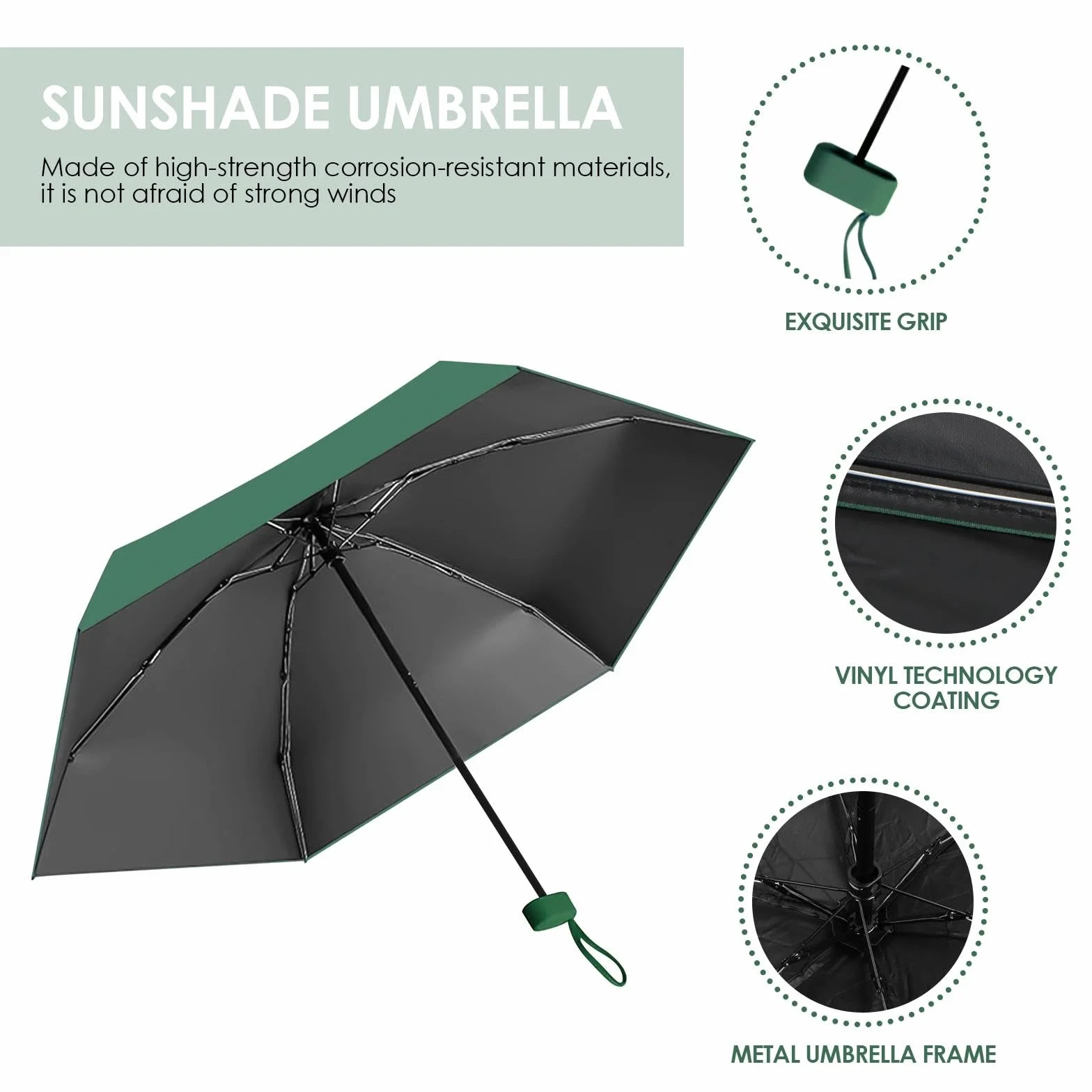 AKONE Parasol z etui, ultralekki, mini parasol przeciwsłoneczny, parasol UV