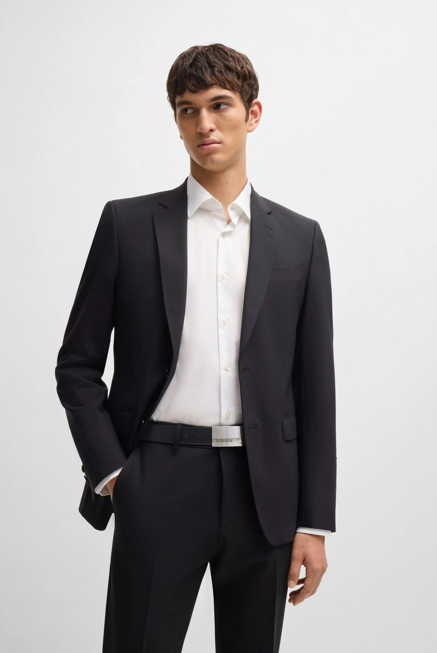 BOSS Męski pasek skórzany Baxton Sz35 z klamrą z logo, Czarny, 105