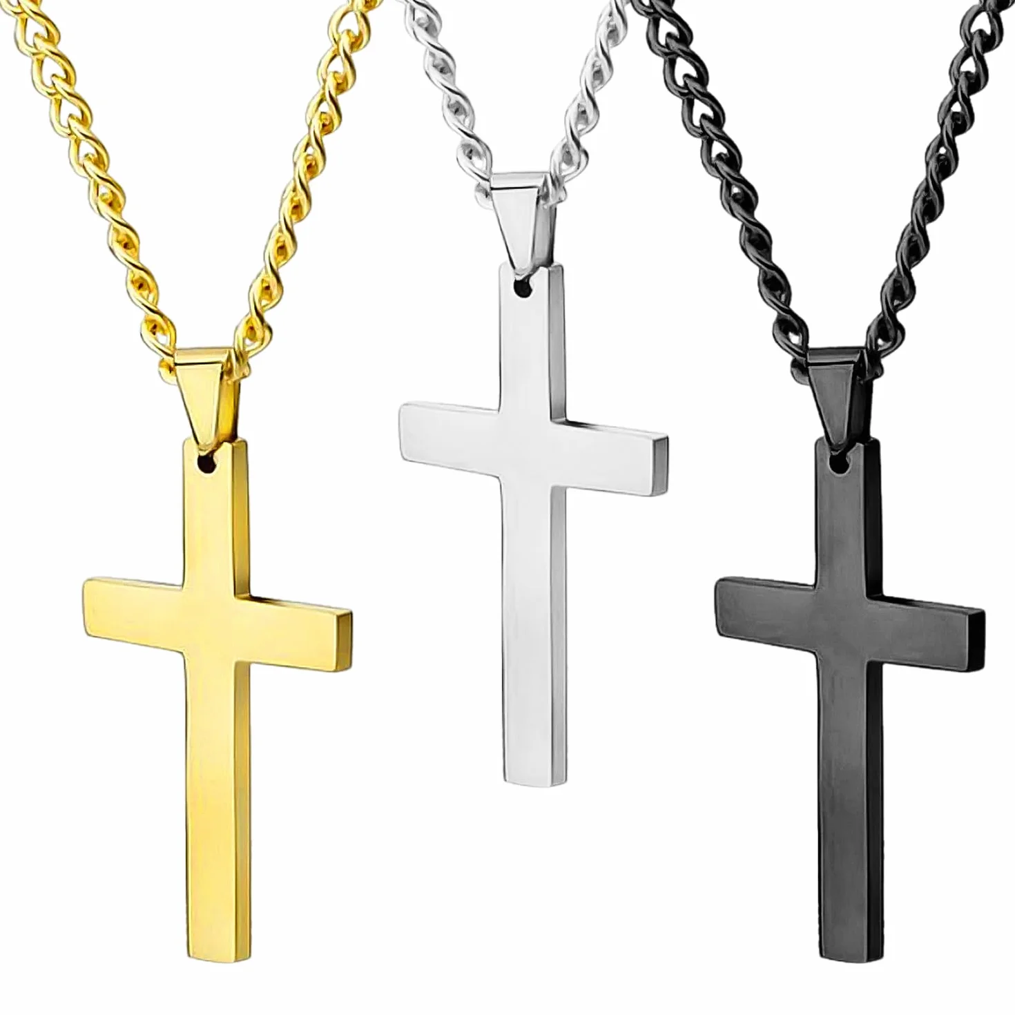 3 x srebrny krzyż krzyż i łańcuch naszyjnik unisex męski naszyjnik dla chłopców i dzieci, 60 cm