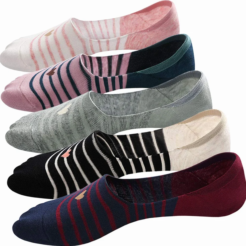 Damskie niewidoczne skarpety do sneakersów, damskie stopki z bawełny, krótkie skarpety z antypoślizgowym silikonem, 5 par