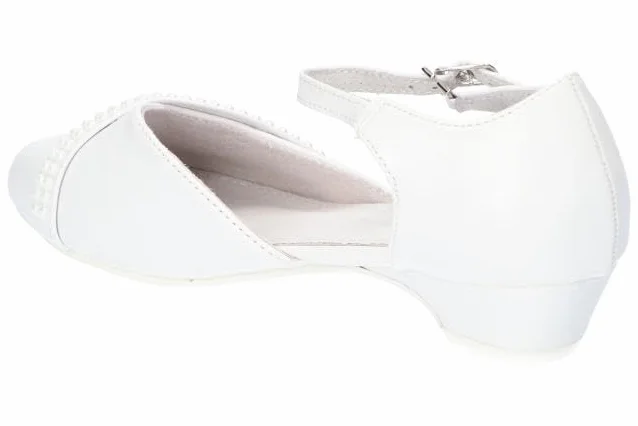 KOM41 STYLOWE BUTY KOMUNIJNE GALOWE DLA DZIEWCZYNEK ELEGANCKIE PANTOFLE BIAŁE 33