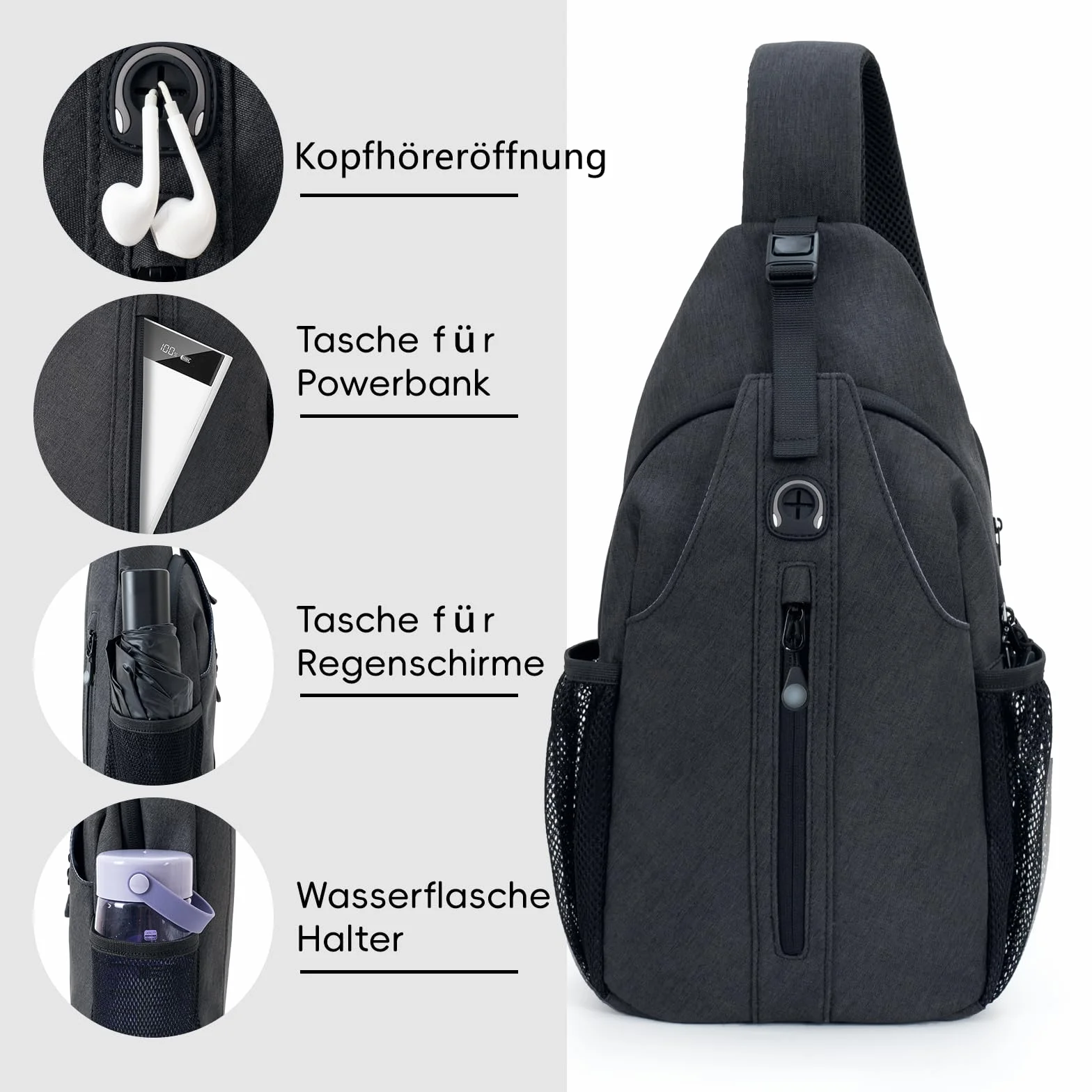 LEDAOU Torba na ramię, ochrona przed kradzieżą, wodoszczelna, z otworem na słuchawki – lekka i regulowana torba crossbody, uniseks, dla kobiet i mężczyzn, do miasta, podróży, fitnessu