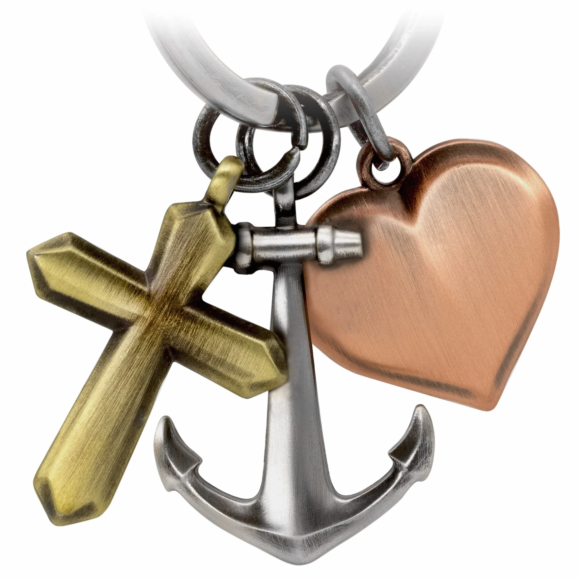 FABACH Wiara miłość nadzieja breloczek do kluczy – prezent zawieszka krzyż serce kotwica breloczek do kluczy - trójkolorowe symbole Charm Faith Hope Love