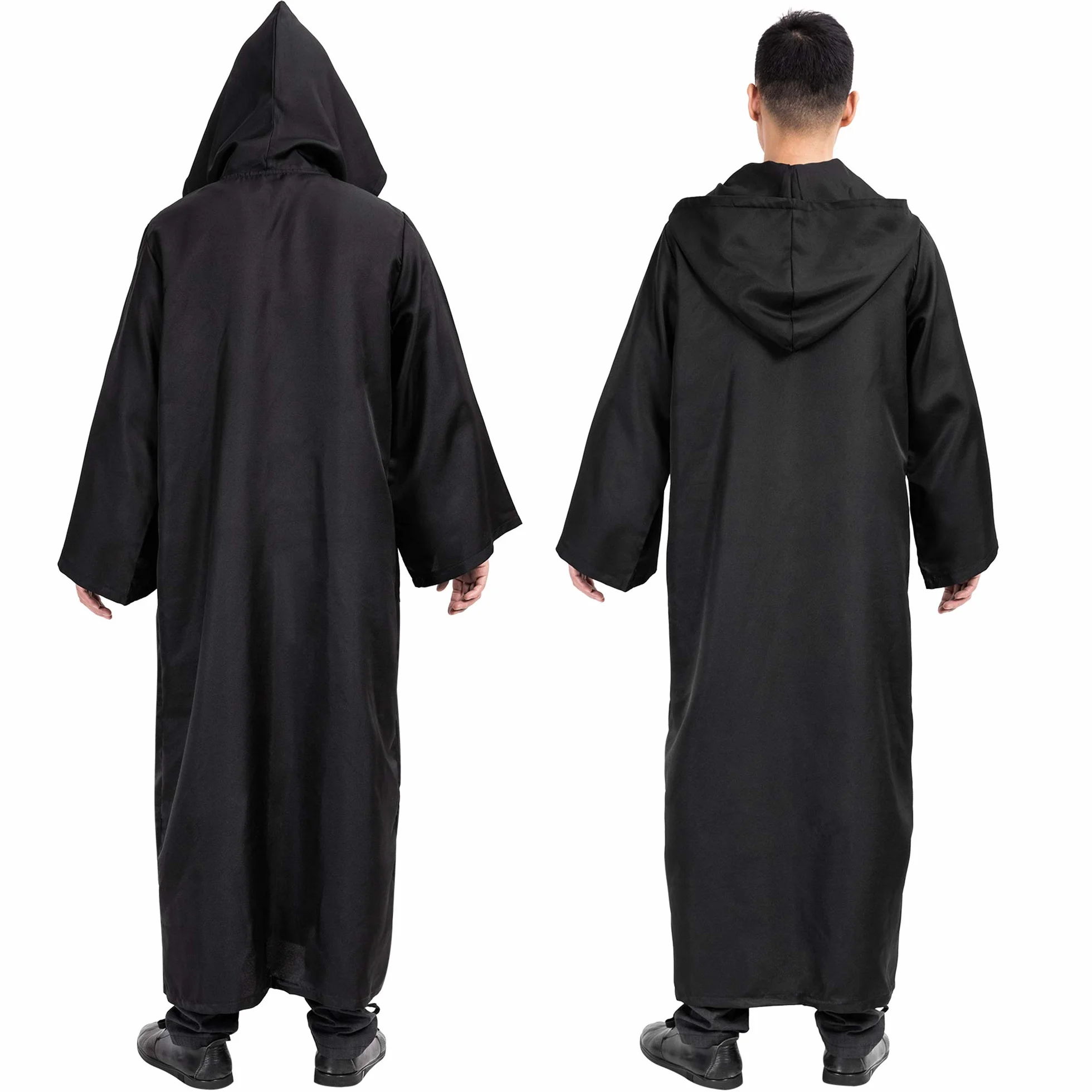 Myir JUN Męski płaszcz z kapturem, męski szlafrok na Halloween, kostium filmowy, rycerz, tunika, peleryna dla dorosłych, strój, karnawał, fantazyjne przebranie, cosplay (rozmiar XL, czarny)