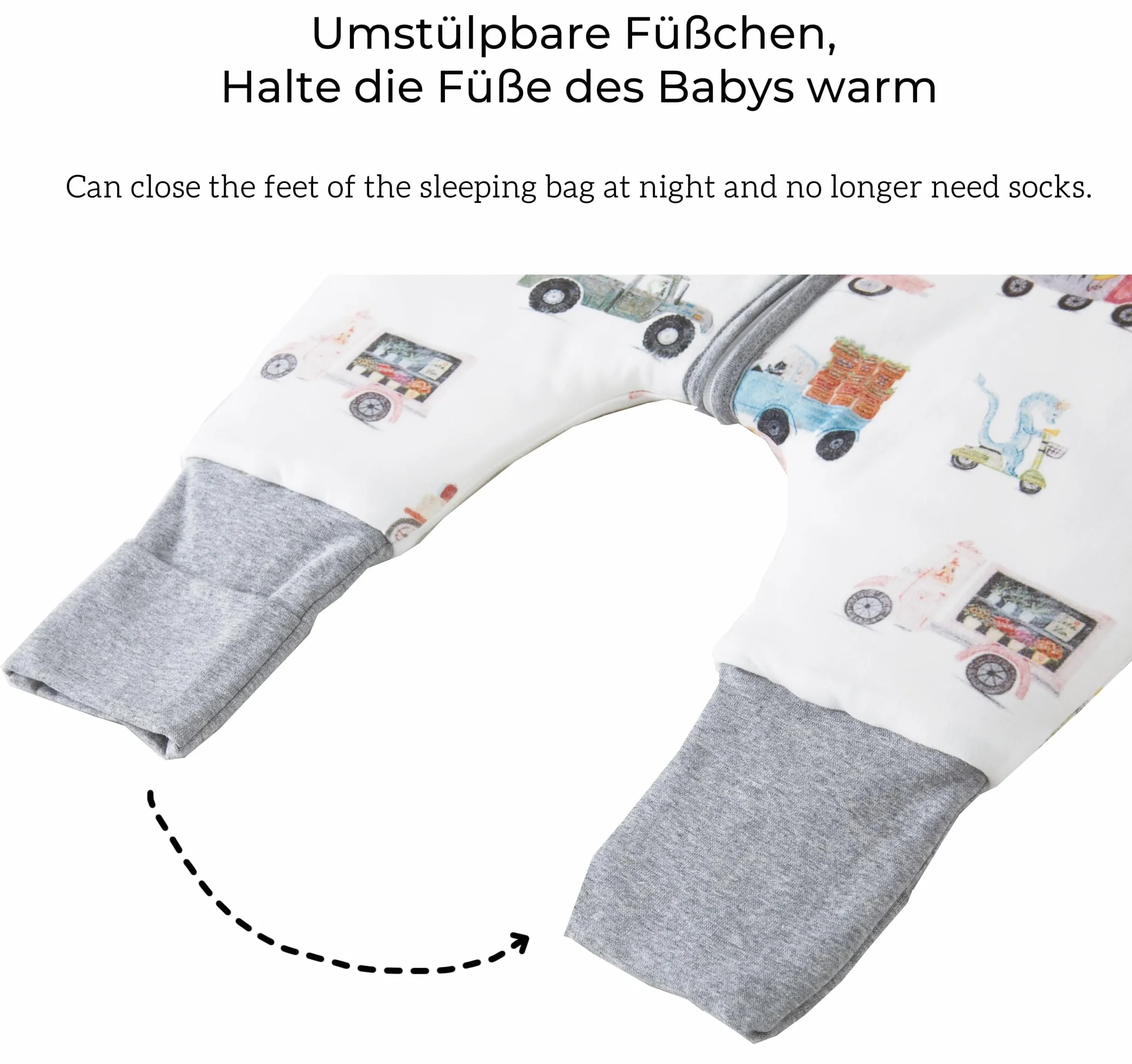 Chilsuessy Śpiwór Niemowlęcy z Nogawkami, 2,5 Tog, Zimowy, Uniseks, Całoroczny, Dla Dzieci, Kolorowe Samochody, 90 cm, Wzrost Dziecka 95-105 cm