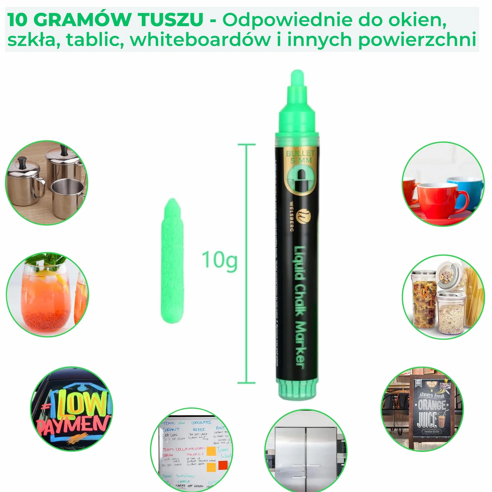Płynne markery kredowe, 8 pisaki kredowe sucho- i mokrościeralne do tablic, okien, szkła, wymazywalny tusz, 5 mm dwustronna końcówka, tusz jumbo - do szkoły, biura, domu