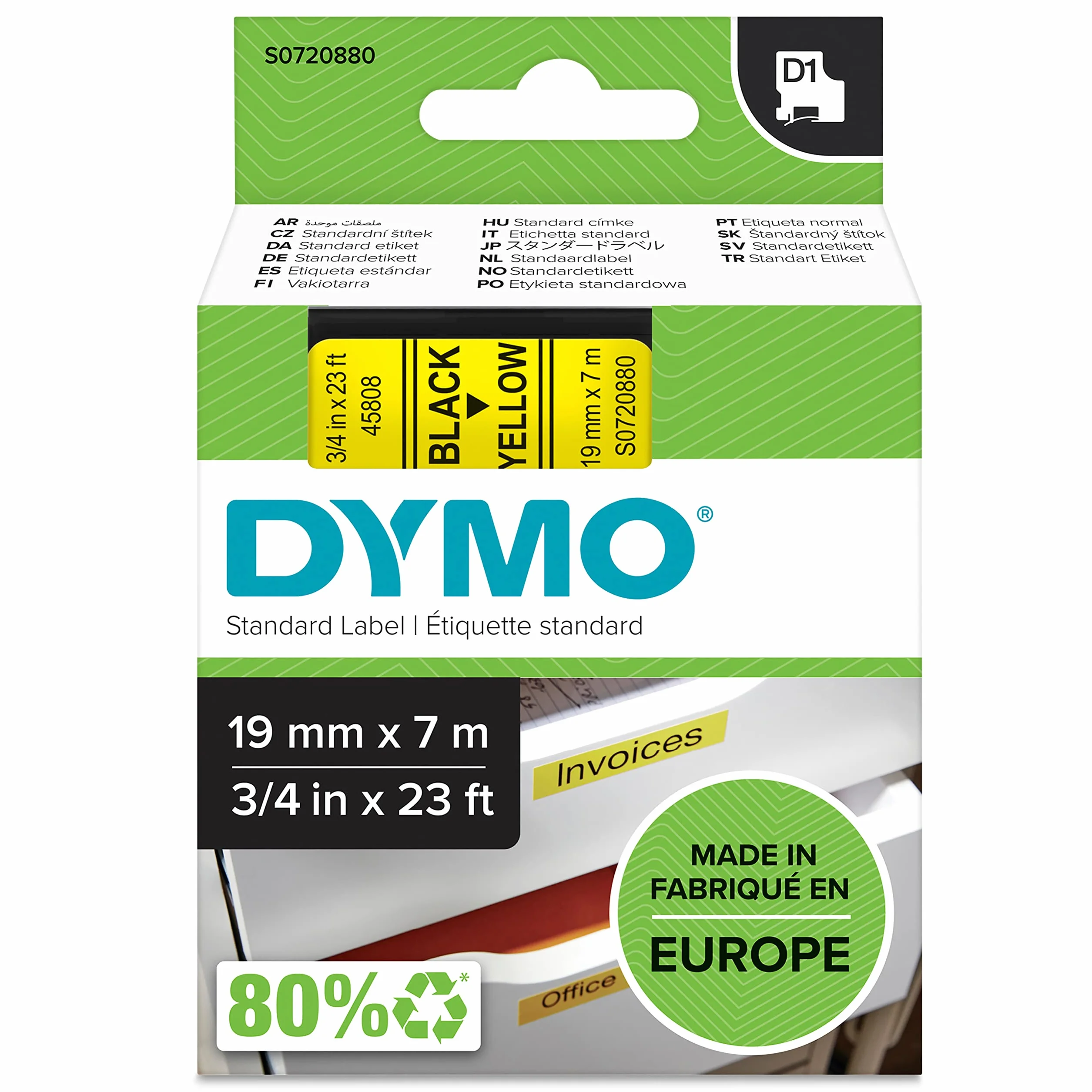DYMO D1 oryginalne etykiety | czarny nadruk na żółtym | 19 mm x 7 m | samoprzylepne etykiety do drukarek etykiet LabelManager