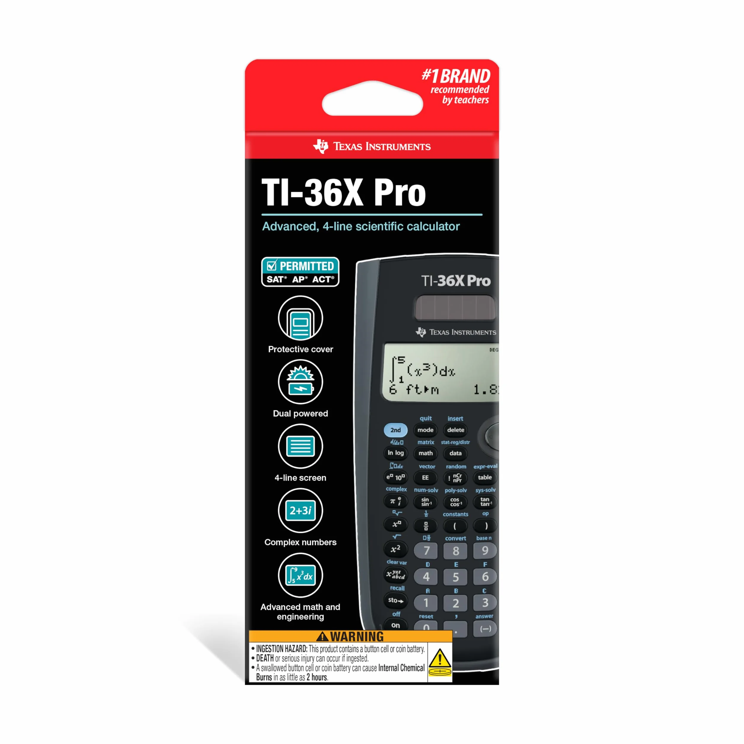 Texas Instruments TI-36X Pro kalkulator szkolny (4-liniowy), tylko z instrukcją i językiem francuskim, 36PRO/TBL/1L1, czarny