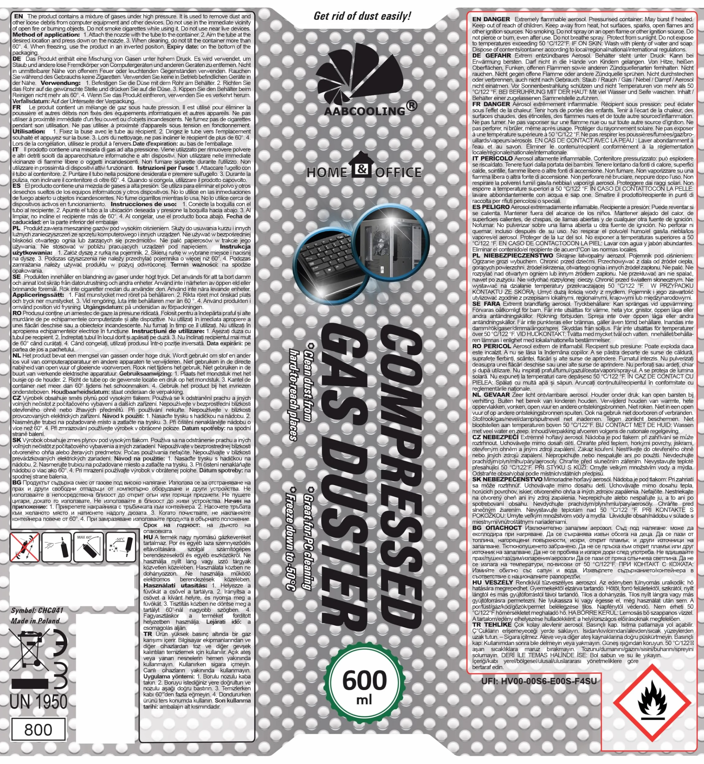 AABCOOLING 4x 600ml Home&Office Compressed Gas Duster Spray do Czyszczenia Biura – Środki Czyszczące, Sprężone Powietrze, Aerozol, Laptop, Komputer, Klawiatura, Puszka, Akcesoria Biurowe, K2