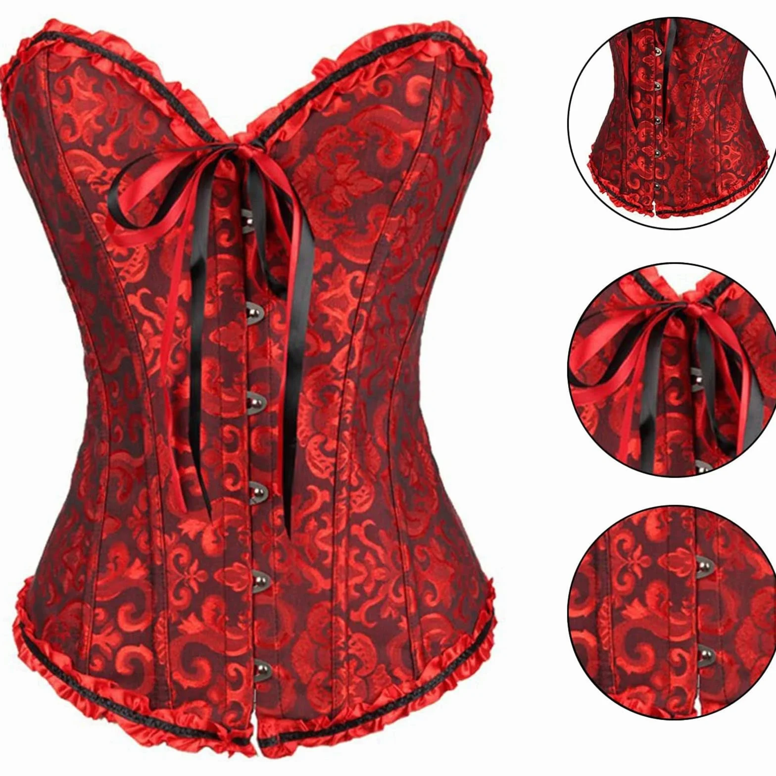 Damski gorset modelujący sylwetkę, satynowy kwiatowy wiązany nad biustem body Shaper