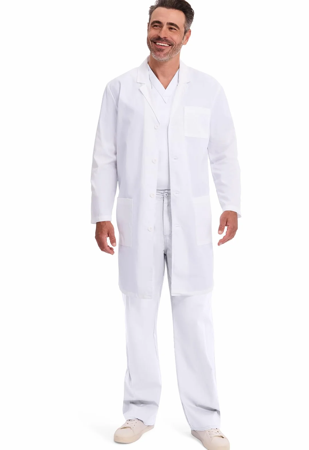 Dickies Fartuch laboratoryjny unisex dla kobiet i mężczyzn, długość 102 cm, zapinany na guziki z przodu, z 3 kieszeniami – model 83403
