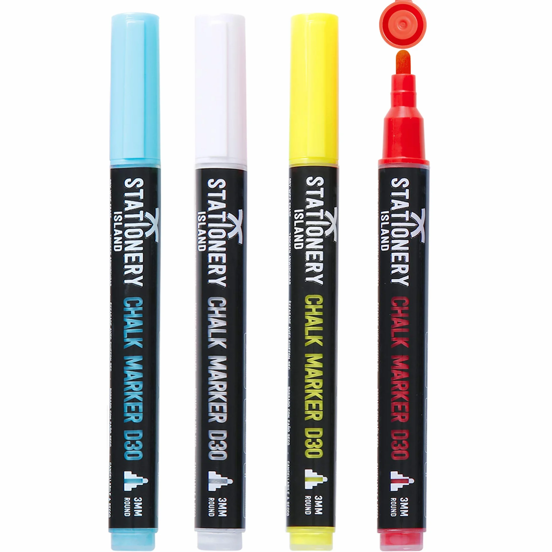 Stationery Island D30 neonowe kolory Długopis kredowy - 3 mm - opakowanie 4 sztuk markery kredowe, sucho wycieranie pisaki kredowe, długopisów kredowych, Wysokiej jakości Długopisy kredowe