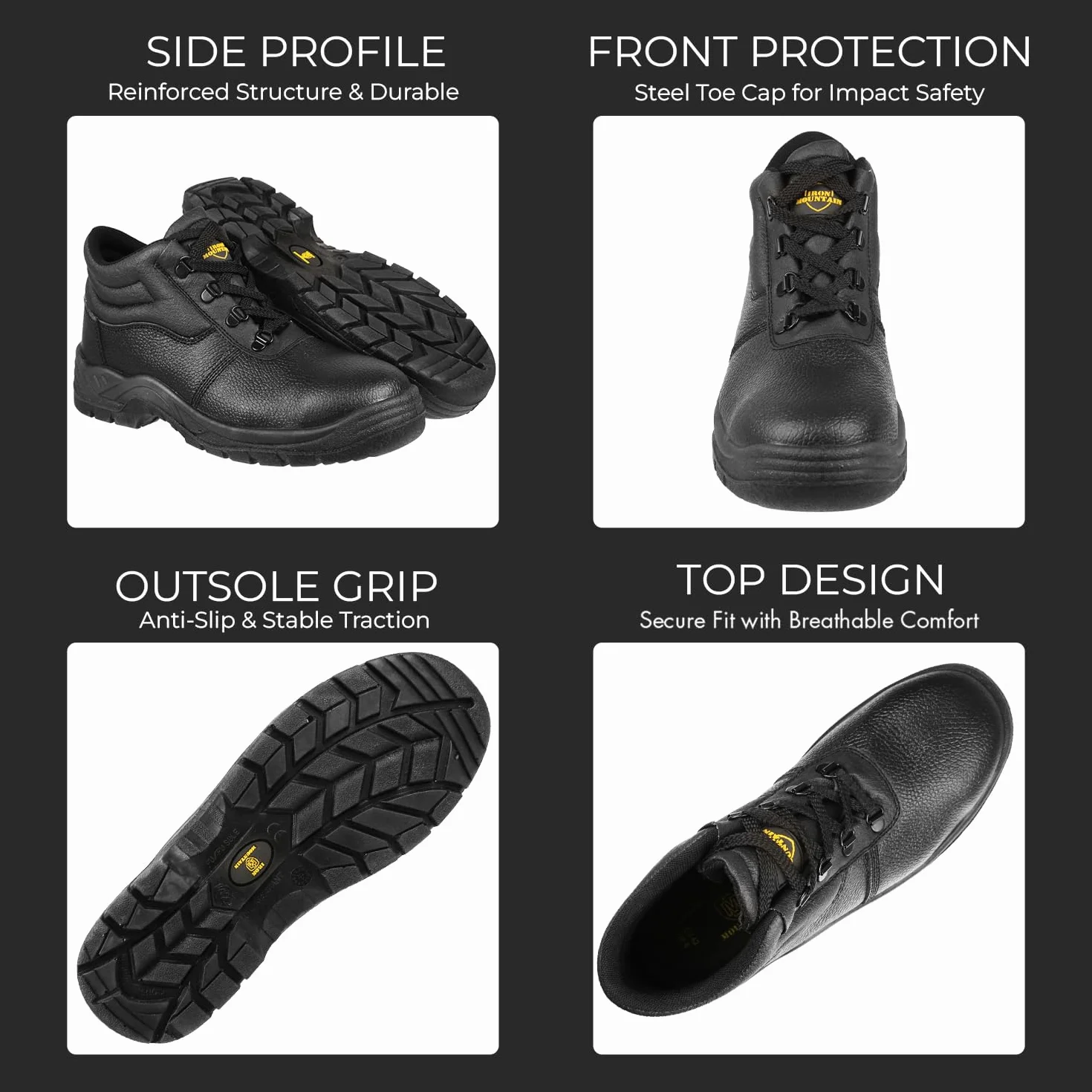 Iron Mountain Unisex męskie damskie wodoodporne buty robocze i użytkowe ze stalowym noskiem i ochronną podeszwą środkową, robocze, buty ochronne S3 SRC, czarne, UK 10/EU 44