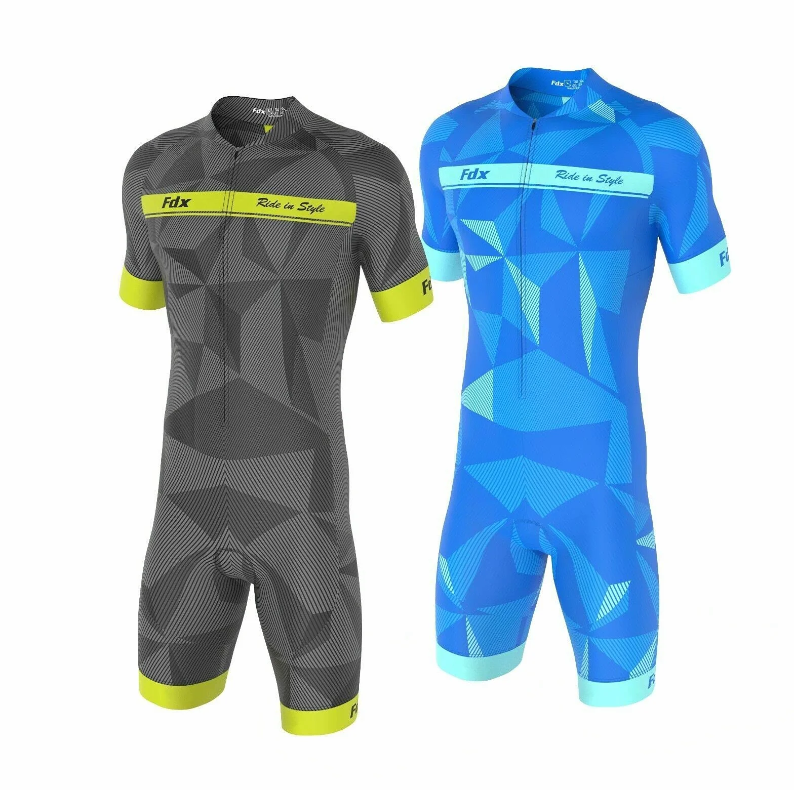 FDX Męski kombinezon rowerowy – wyściełany 3D, oddychający, szybkoschnący strój triathlonowy, jednoczęściowy kombinezon z krótkim rękawem, do treningu rowerowego, odzieży rowerowej