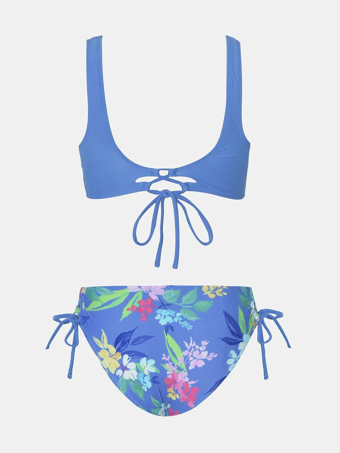 CUPSHE Damski zestaw bikini o wyglądzie owijanej koronki, moda kąpielowa, dekolt w kształcie litery V, wzór kwiatowy, dwuczęściowy kostium kąpielowy