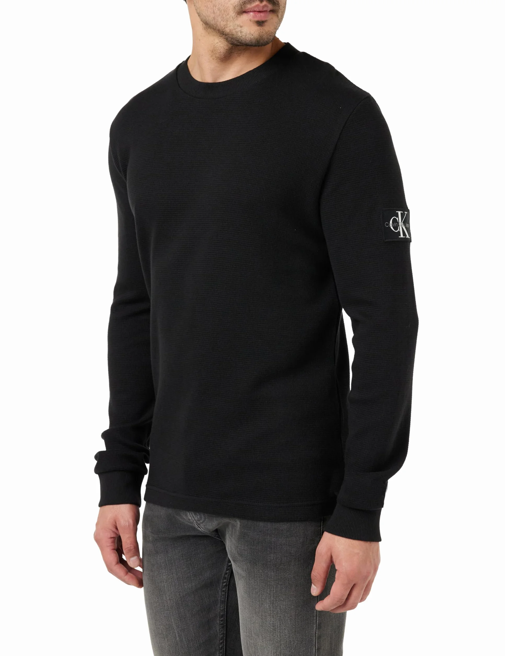 Calvin Klein Męskie dzianinowe topy L/S, Czarny, M