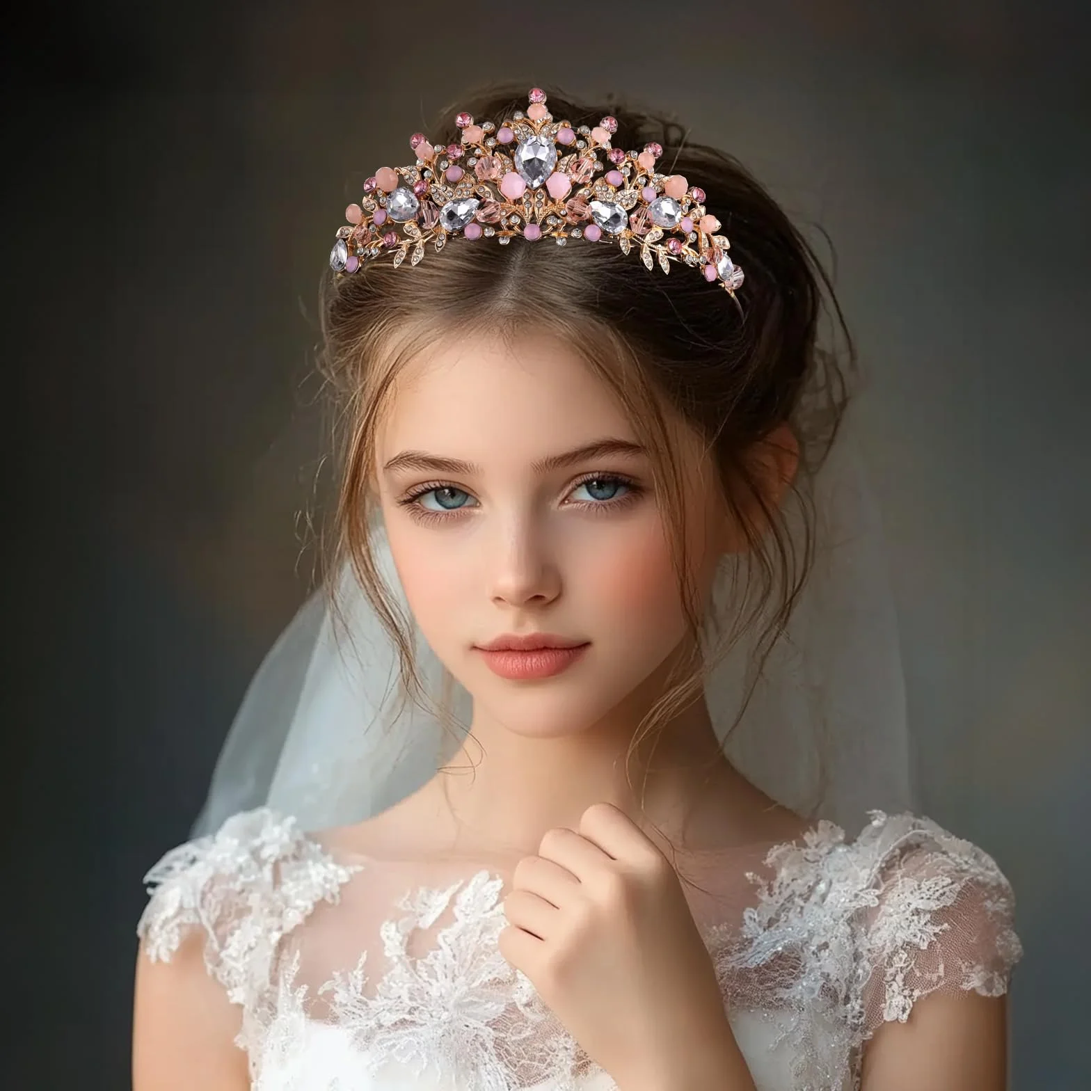 Diadem z kryształową koroną, straszak, dla dziewcząt i księżniczek, opaska na czoło, słodka, na wesele, panna młoda, ozdoba do włosów na urodziny, Boże Narodzenie, Halloween, karnawał