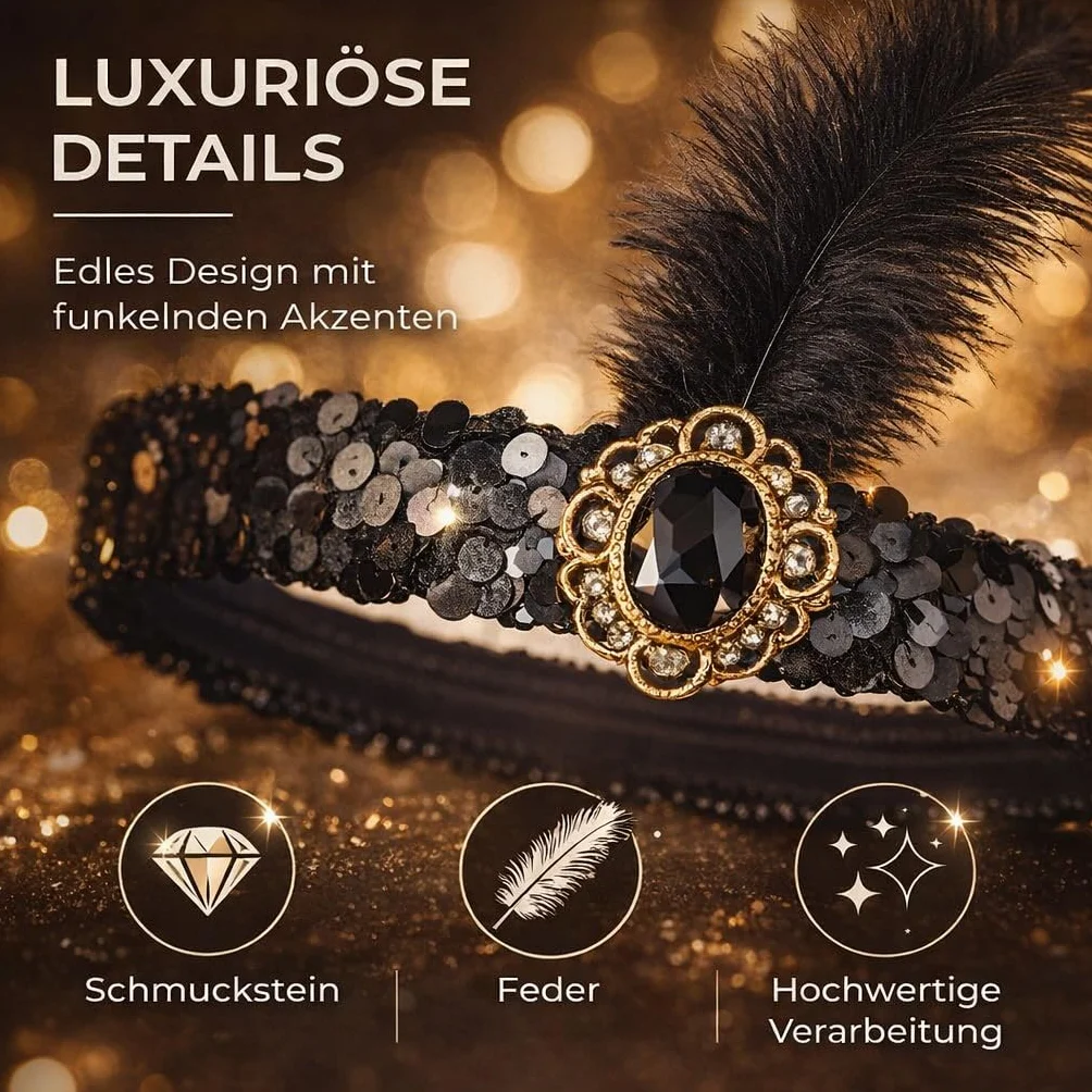 TK Gruppe Timo Klingler Zestaw 20 damskich kostiumów - Charleston Accessories Great Gatsby z rękawiczkami, naszyjnik, opaska na czoło, czarna karnawał i karnawał