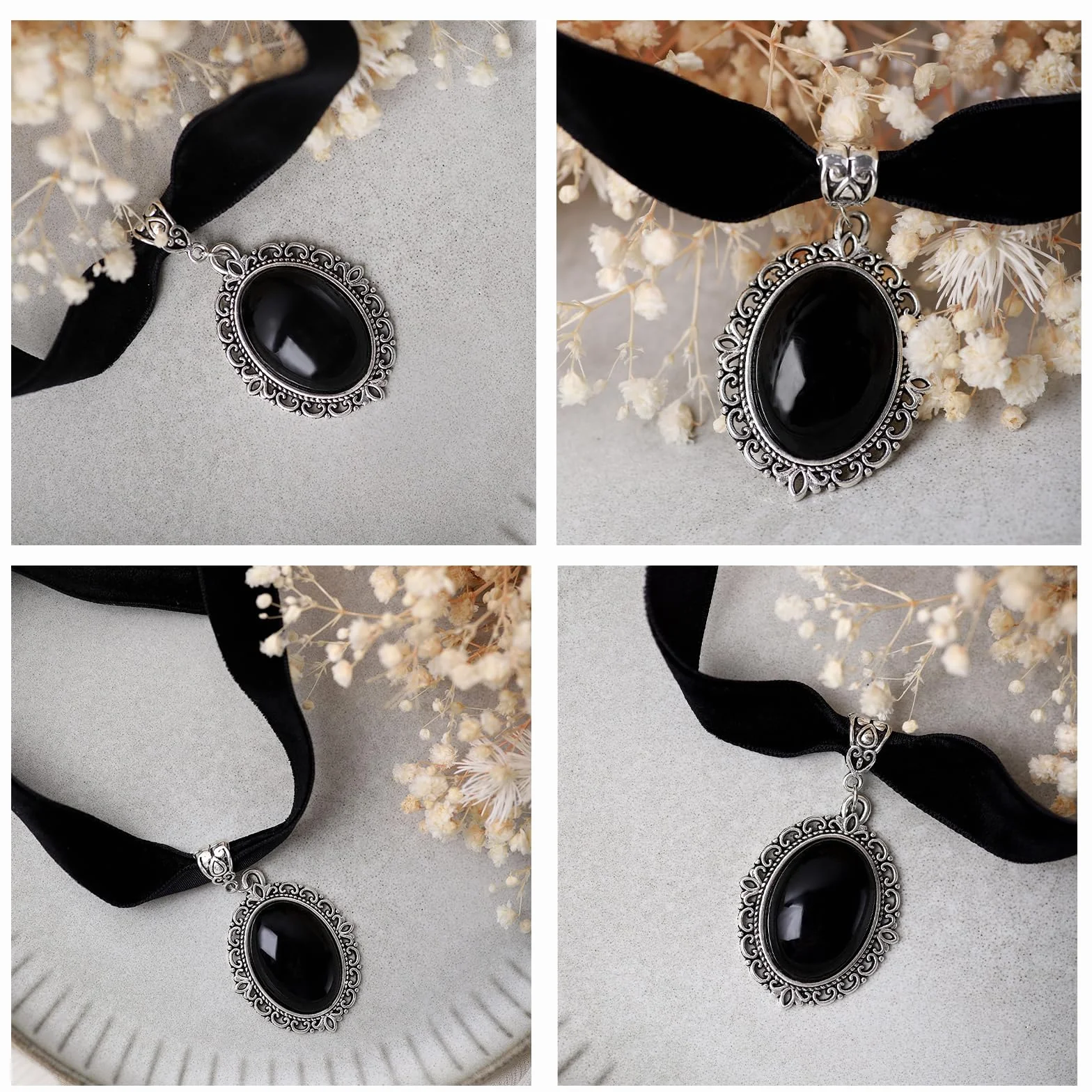Moguri® Czarny aksamit vintage gotycki wiktoriański naszyjnik choker - prezent świąteczny dla dziewcząt, matek, przyjaciół, L, Cynk
