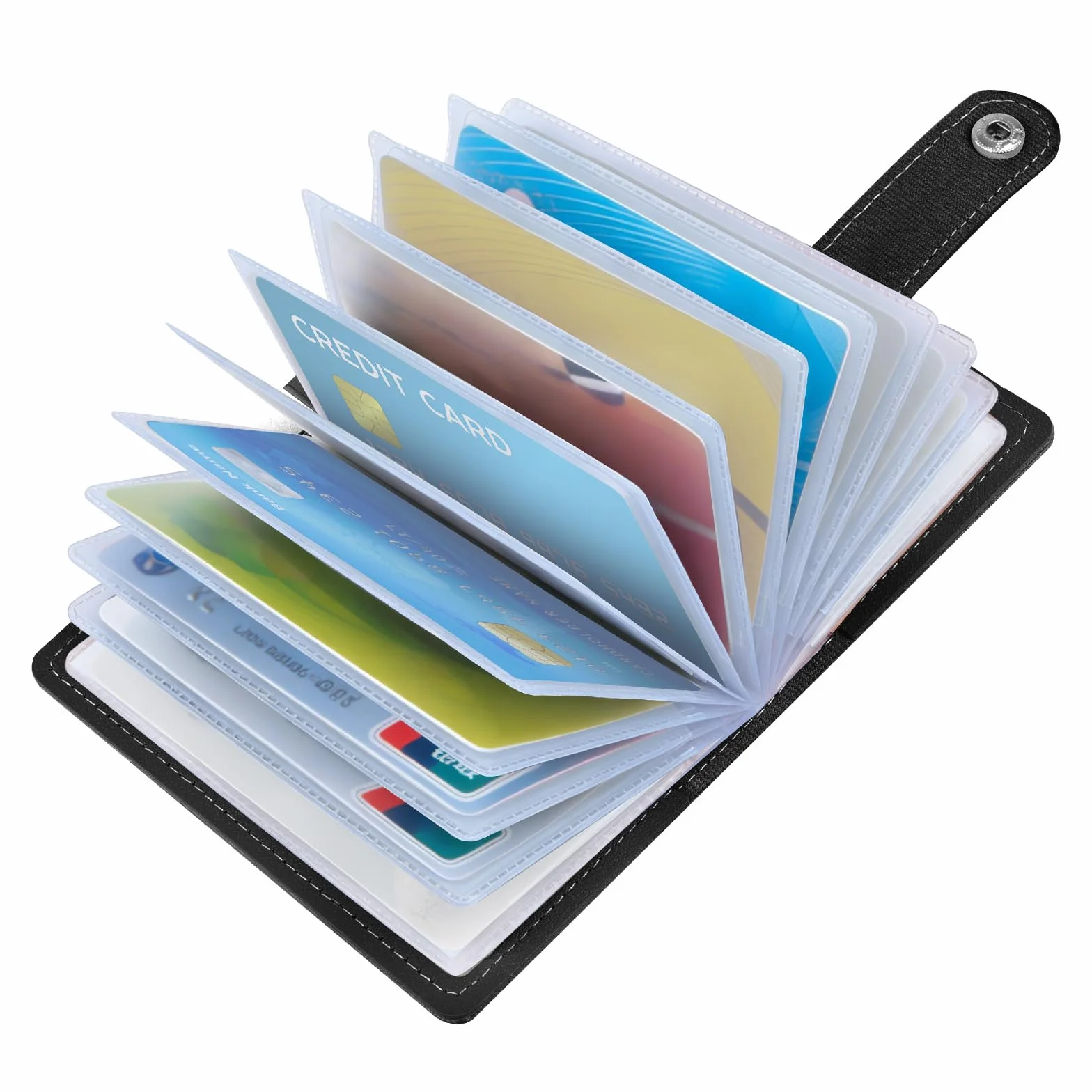 OSDUE Etui na karty kredytowe ze skóry PU, portfel RFID/NFC Secure Protection z 26 przegródkami chroniącymi przed kradzieżą, uchwytem na karty, wąskim portfelem męskim i damskim na dowód osobisty