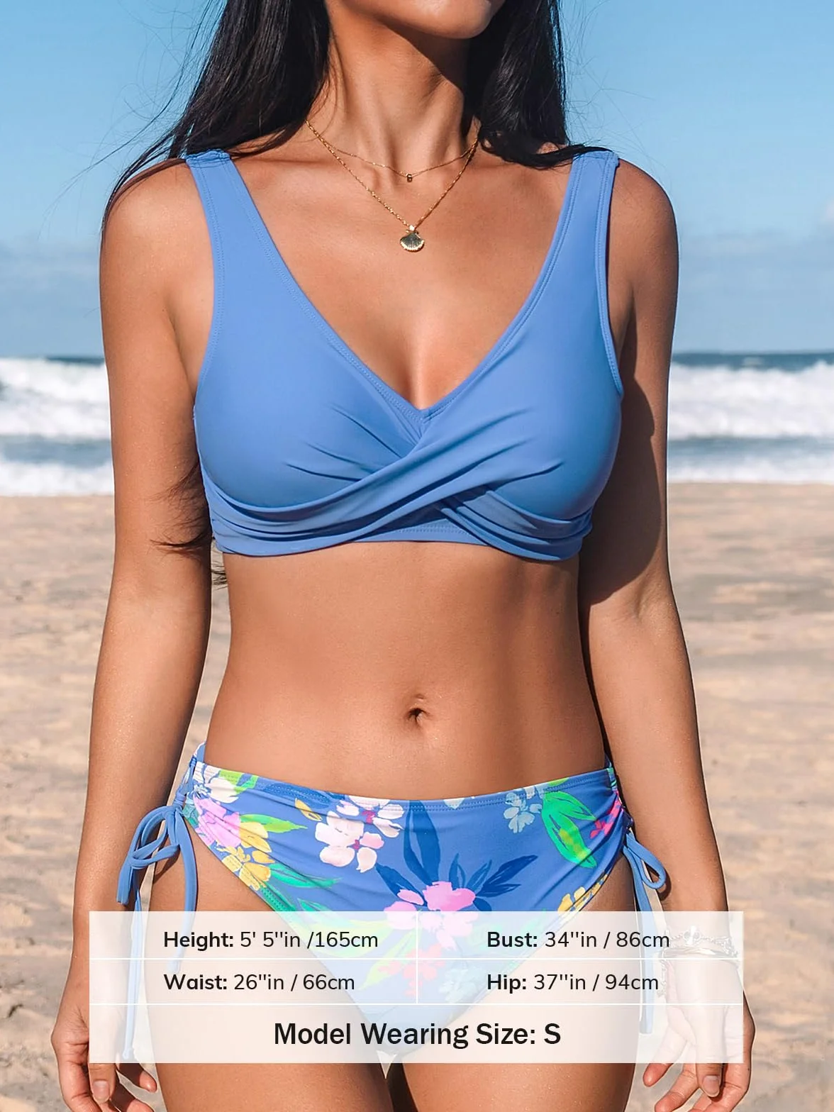 CUPSHE Damski zestaw bikini o wyglądzie owijanej koronki, moda kąpielowa, dekolt w kształcie litery V, wzór kwiatowy, dwuczęściowy kostium kąpielowy