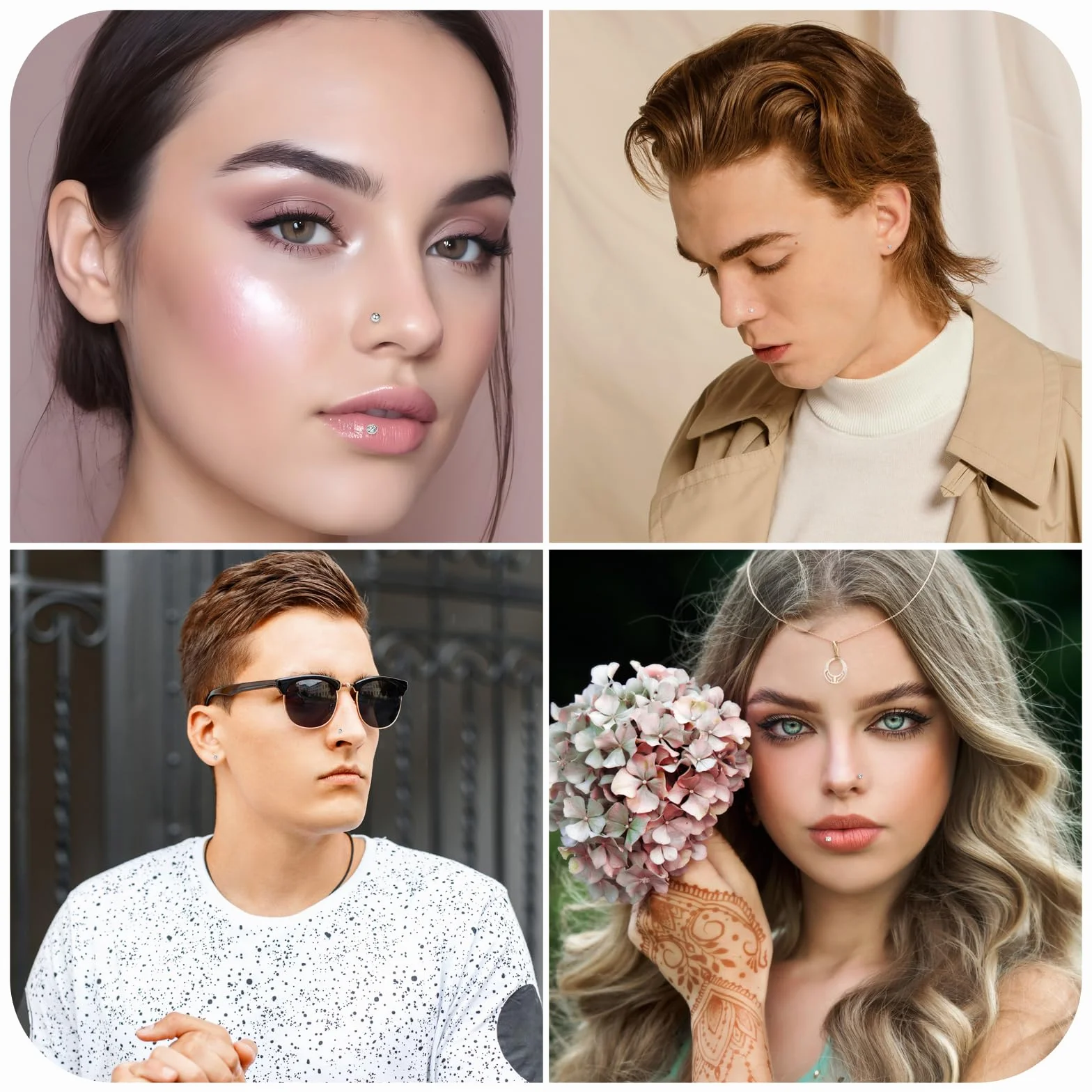 Tucnoeu 6 sztuk srebrnych kolczyków do wargi, tragus, piercing do uszu, helix, stal chirurgiczna, zestaw biżuterii 8mm pręt z cyrkonią, dla mężczyzn i kobiet, 15 cm, Metal, No Gemstone