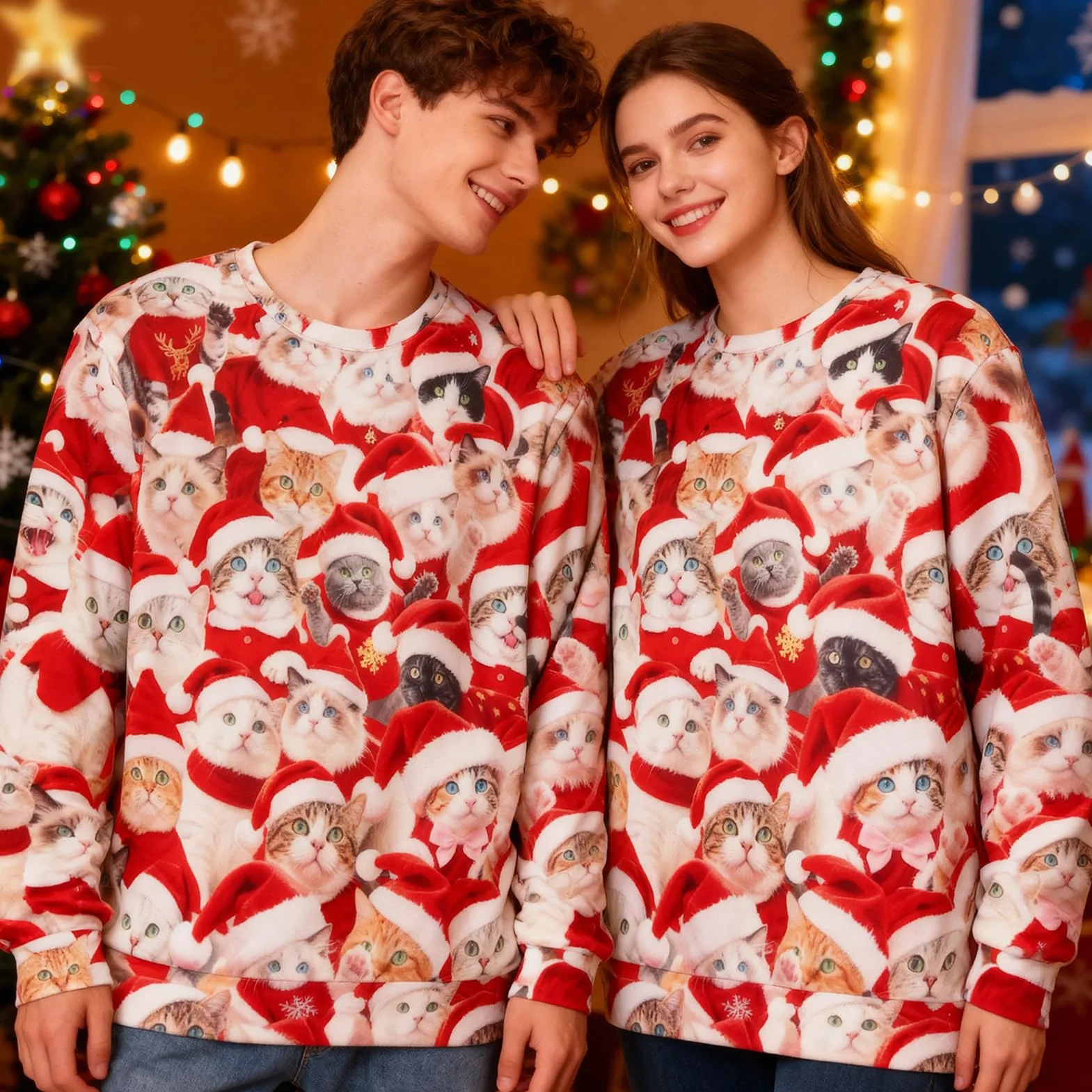 Brzydki sweter bożonarodzeniowy, męski kot, bluza bożonarodzeniowa, zabawna bluza z długim rękawem, sweter na Boże Narodzenie, dla mężczyzn, na zimę, brzydki sweter bożonarodzeniowy