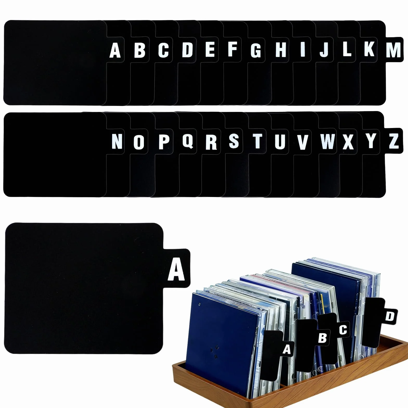 26szt Separatory Płyt Winylowych z Zakładkami Alfabetycznymi, Organizer Płyt Alfabet A-Z Wielokrotnego Użytku Czarne Separatory Albumów na Półkę DVD CD LP Szafkę i Przechowywanie Kolekcji