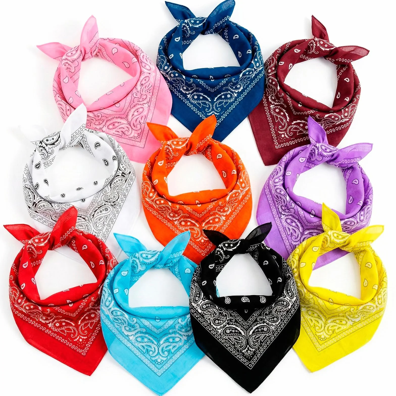 KP Bandana 10 Pack mieszane kolory - 100% bawełna i włókna naturalne - szalik bez poliestru - najwyższej jakości - miękki, trwały i nadający się do prania w pralce - chusta męska - unisex i dzieci