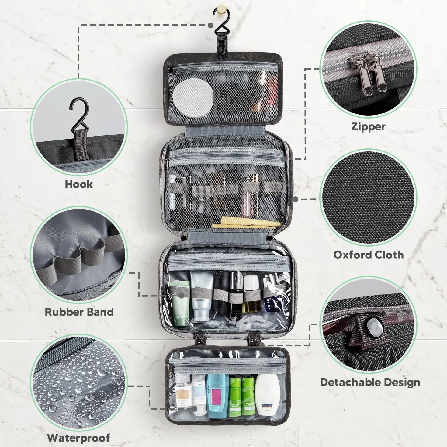 Torba Kosmetyczna Kosmetyczka Podróżna Wisząca Przenośna Travel Makijaż Case Składana Organizer Szczotki Torby Z Tkaniny Oxford Na Kosmetyki Do Makijażu Worek Do Golenia(Czarny)