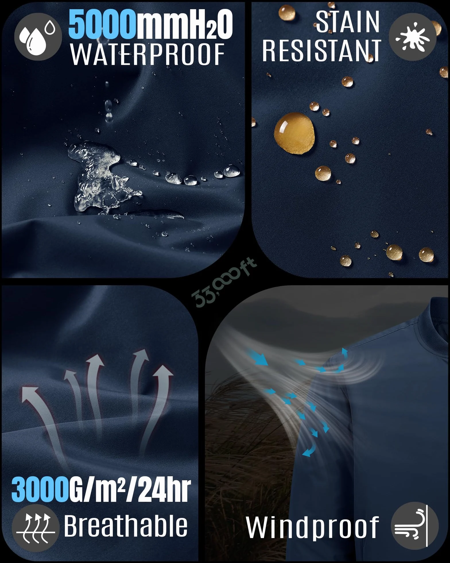 33,000ft Męska kurtka bomberka, wodoszczelna, wiatroszczelna, przejściowa, lekka kurtka lotnicza, na jesień i zimę, z 4 kieszeniami