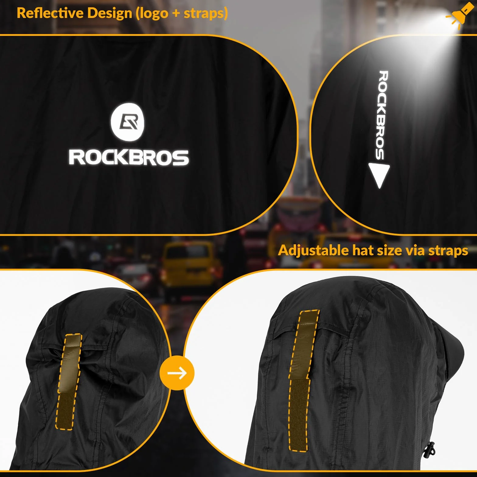 ROCKBROS Płaszcz Przeciwdeszczowy Wielokrotnego Użytku z Kapturem Kurtka Przeciwdeszczowa Składana, Wielofunkcyjna do Roweru, Kempingu, Wędkarstwa, Mężczyzn i Kobiet