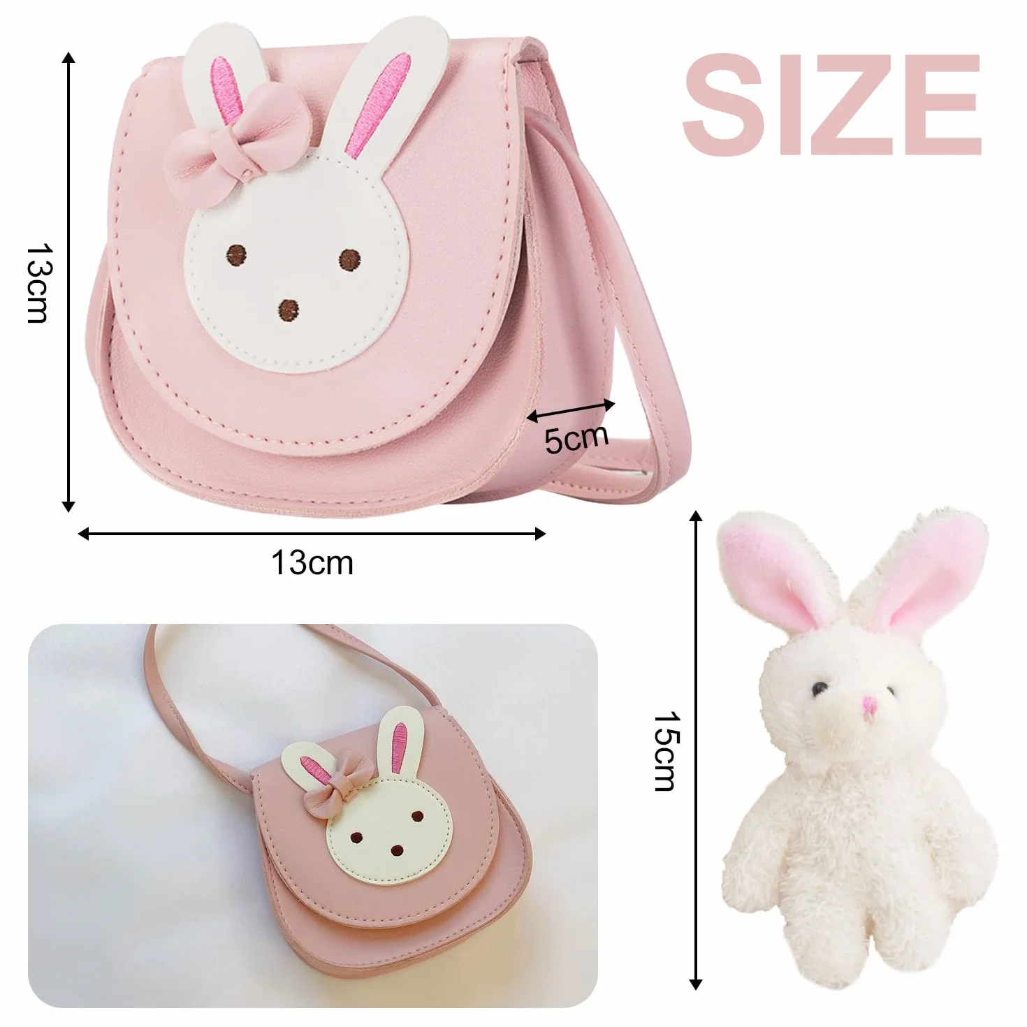 1 x mini torba kurierska z króliczkiem, torba na ramię, torebka ze skóry PU, regulowany pasek na ramię z 1 wisiorkiem z króliczkiem, odpowiednia na randki, zakupy, wędrówki dla dziewcząt (różowa),