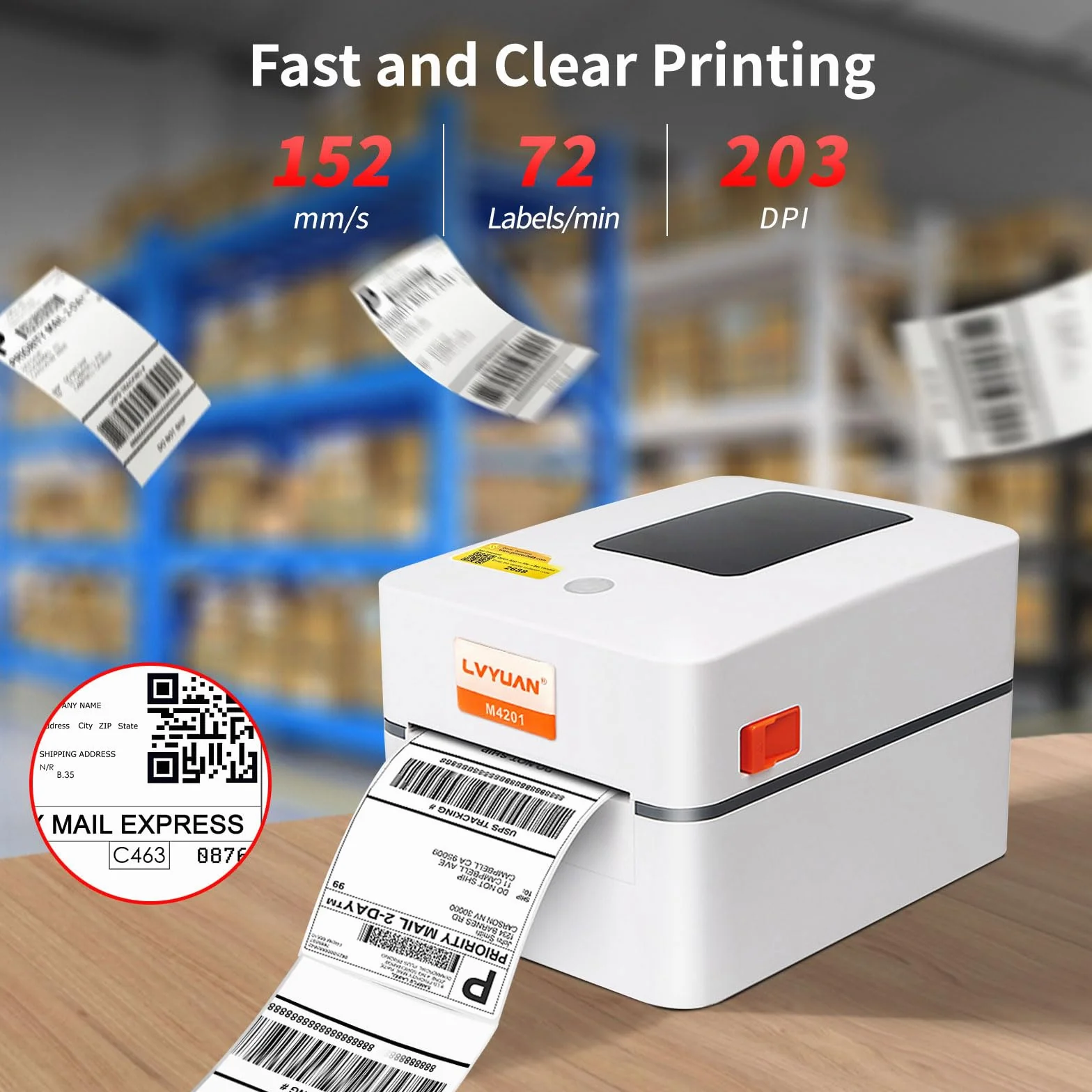 LVYUAN Drukarka etykiet 4x6 Termiczna drukarka DHL Label Printer etykieciarka biurkowa do kodów kreskowych, dla Amazon DHL DPD UPS FedEx Etsy Shopify Ebay