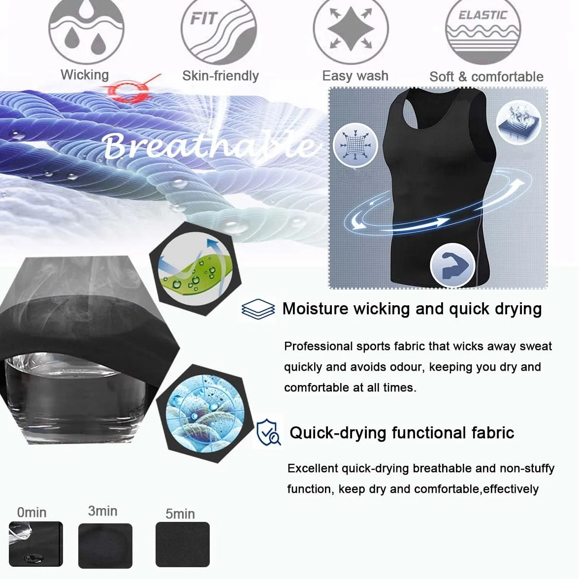 Męska Sportowa bez rękawów,koszulka kompresyjna,Sleeveless Quick Dry Oddychający bazowa do biegania Tank Tops,sportowy rękawem koszulka fitness Topy