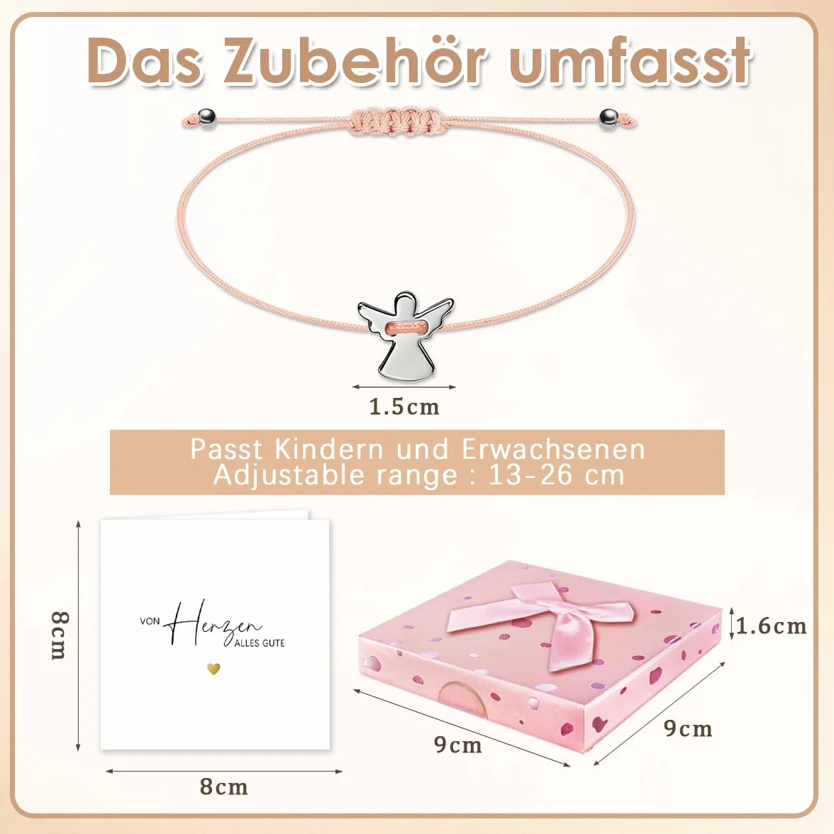 BOYATONG Bransoletka z aniołem stróżem, srebrna z regulowaną plecioną linką, bransoletki z aniołami, prezenty na Boże Narodzenie, chrzest, kalendarz adwentowy, wypełnienie kalendarza adwentowego, dla
