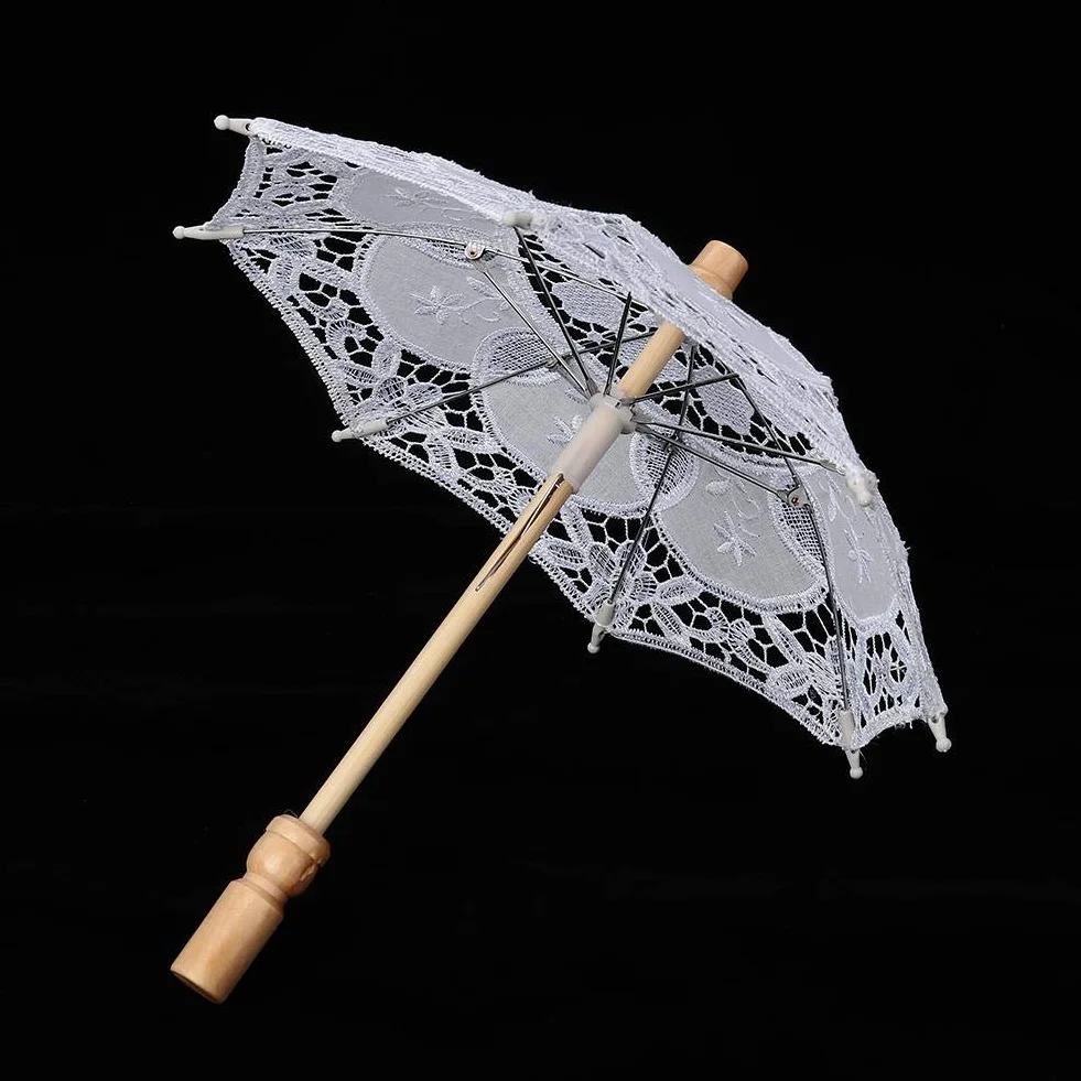 Koronkowy kwiat parasol, ręcznie wykonany haft parasol ślubny panna młoda fotografia parasol dziecięcy parasol (S-biały)