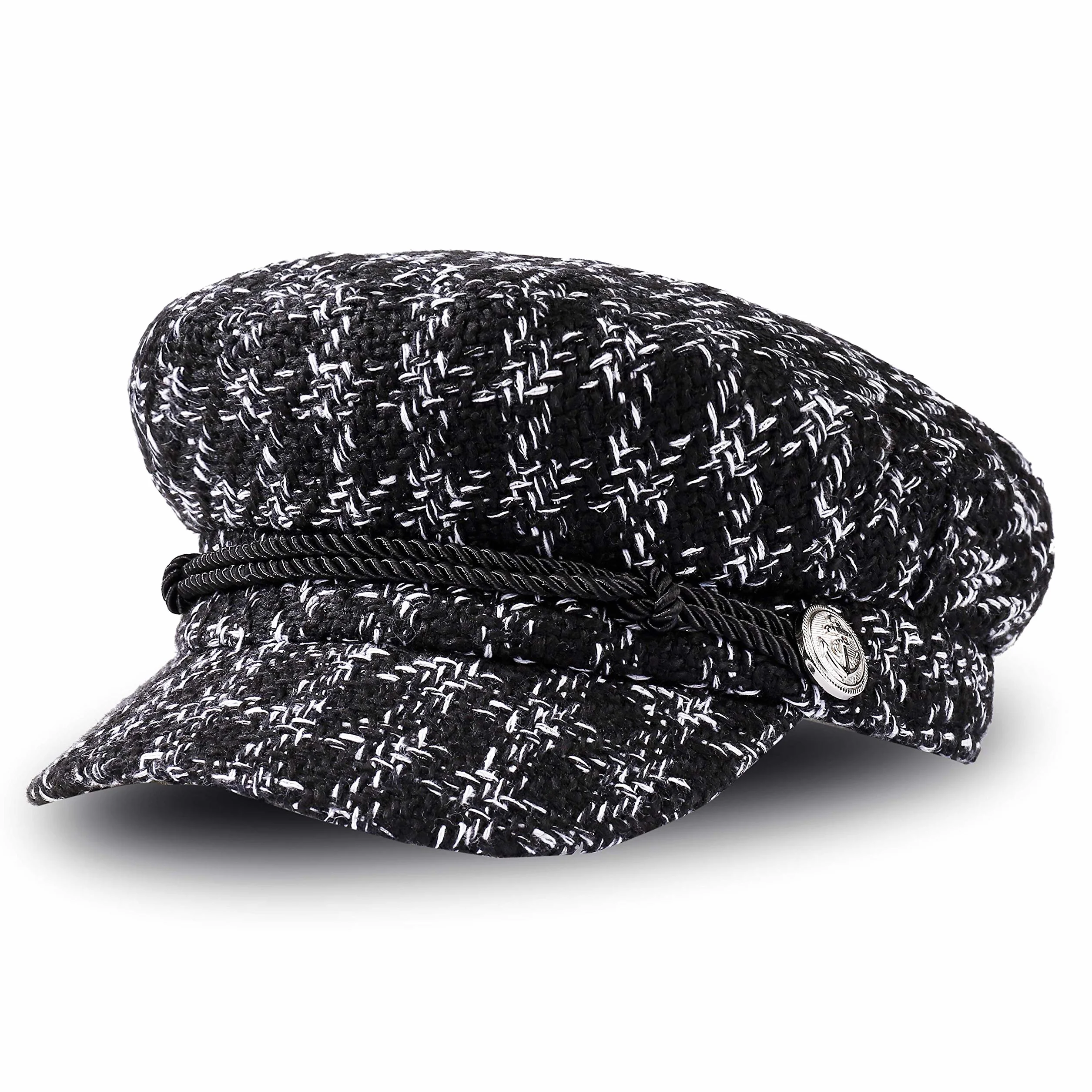 Damska czapka z daszkiem, wzór w pepitkę, beret, damska, swobodna, modna czapka w stylu vintage, elegancka czapka zimowa dla kobiet (M, 56-58 cm), czarna, 1 sztuka, czarny, 56-58
