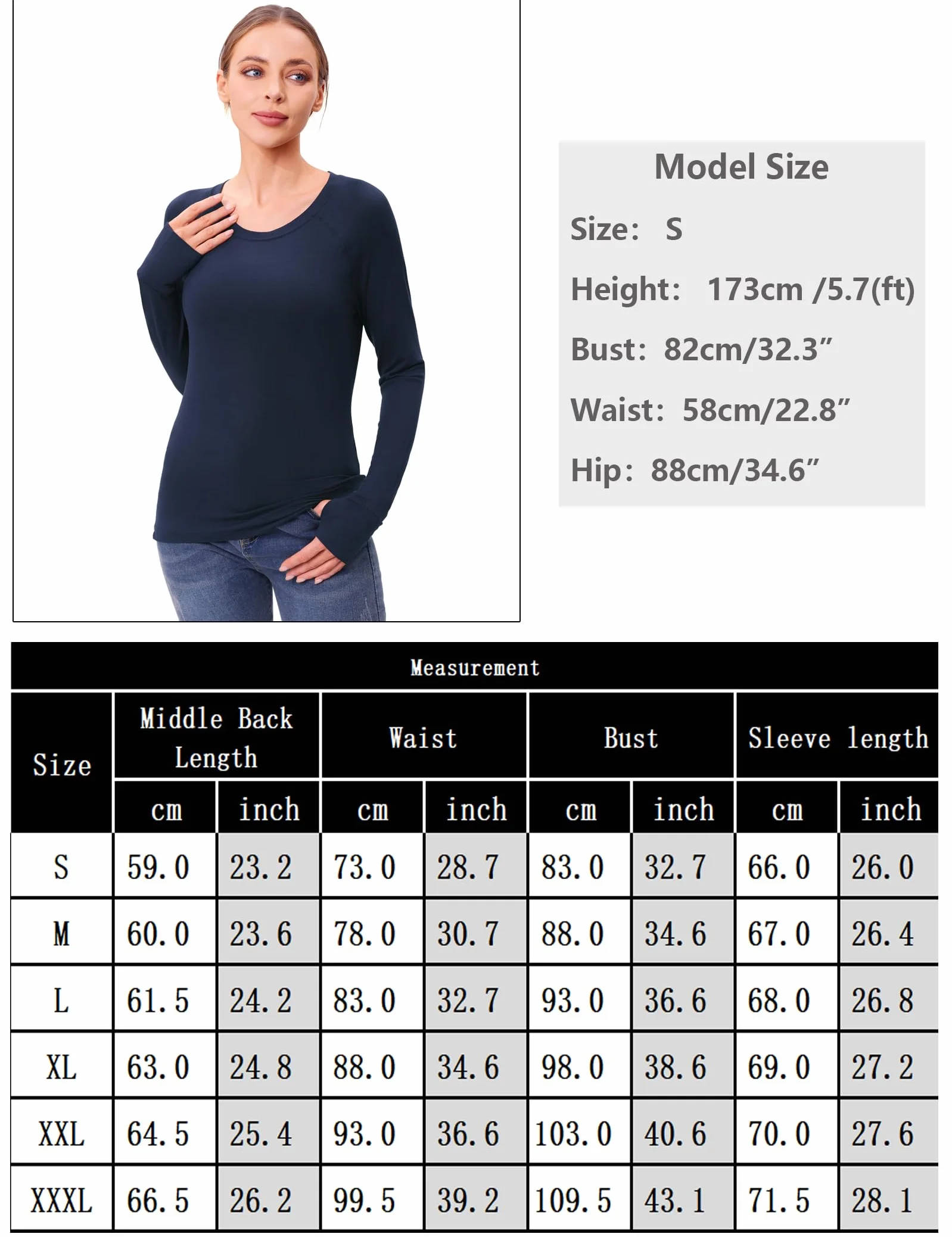 Damskie topy z długim rękawem damskie koszule z okrągłym dekoltem slim fit basic stretch top lekki podkoszulek z otworami na kciuki